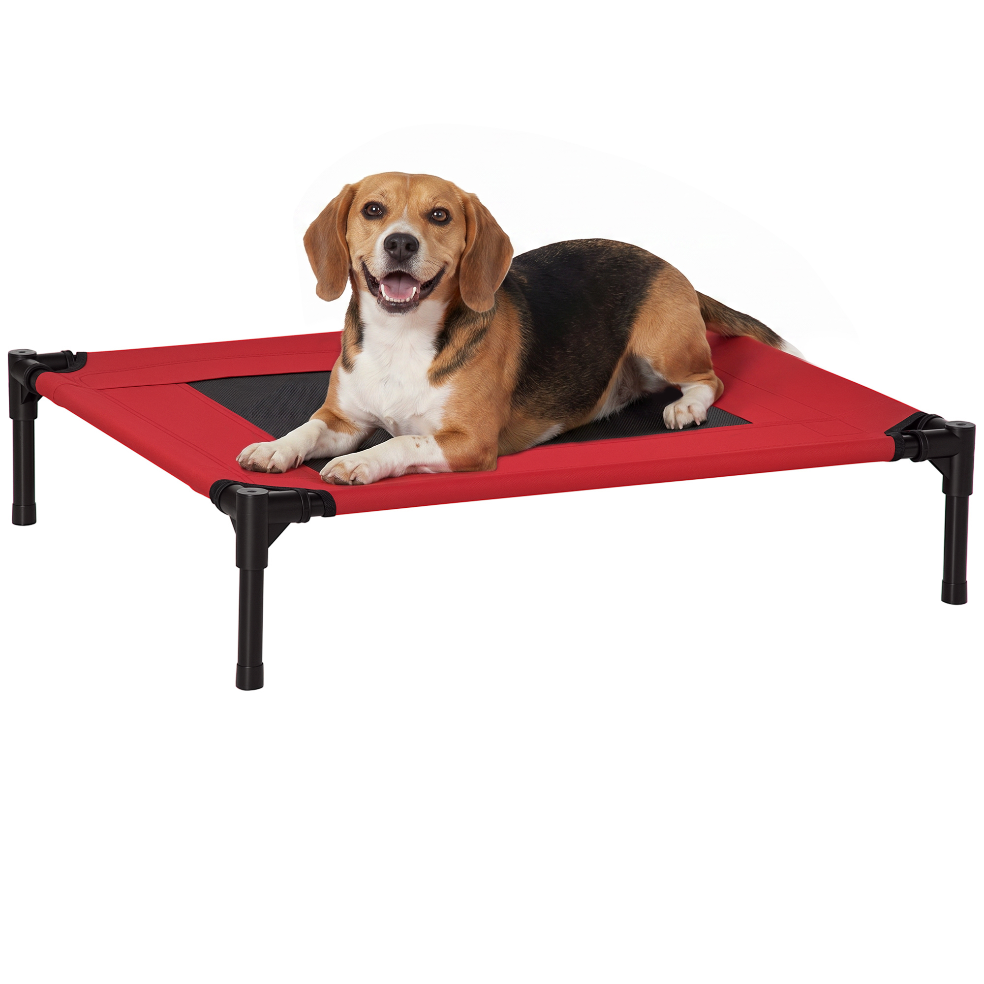 PawHut Elevated Pet Bed Portable Camping Raised Dog Bed w/ Metal Frame Black and Red (Medium)