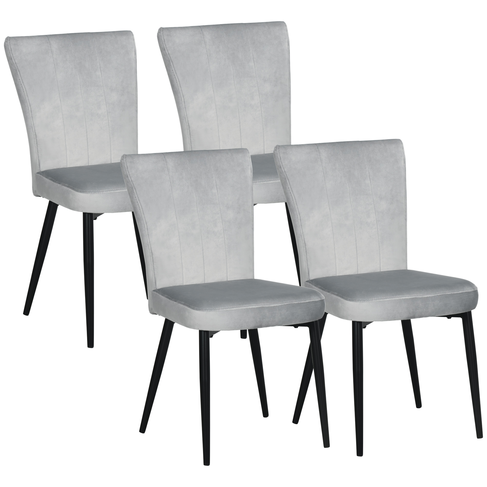HOMCOM set van 4 eetkamerstoelen, stijlvol accent, comfortabel voor keuken en eetkamer, duurzaam velours, 54x60x84 cm, lichtgrijs, zwart | Aosom.nl
