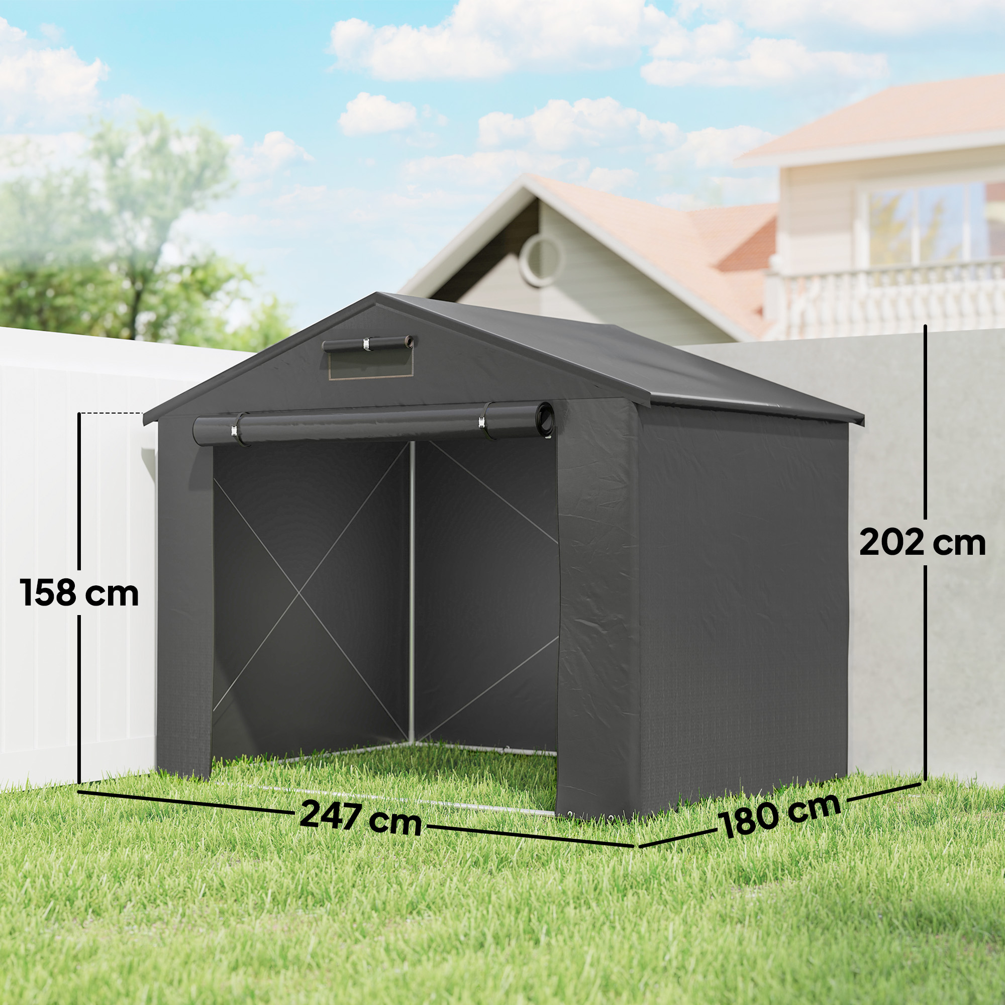Telkgaraaž 2,5x1,8 m Veekindel garaažitelk rullukse ja ventilatsiooniaknaga, tumehall