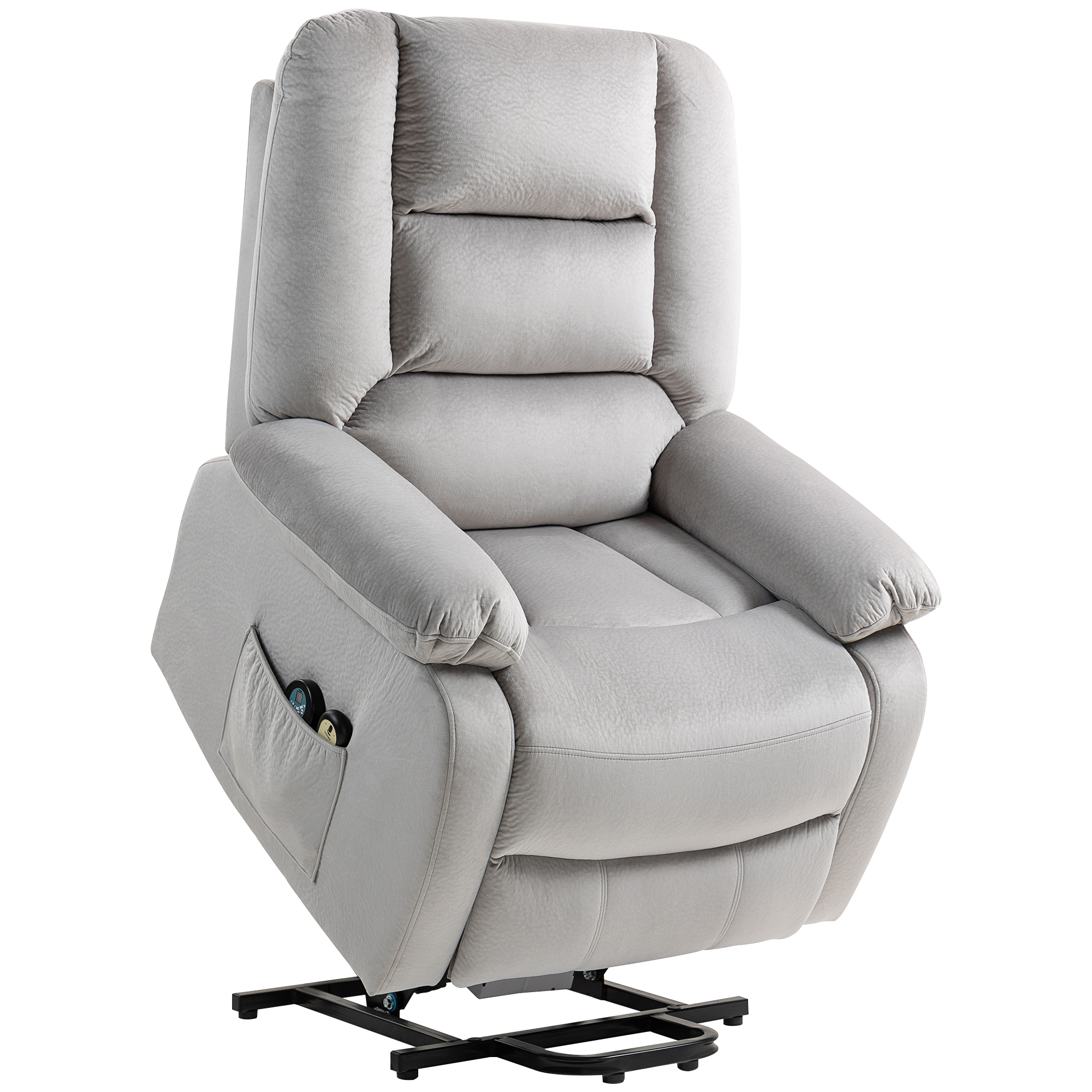 HOMCOM Relaxsessel mit Aufstehhilfe Elektrisch Fernsehsessel mit Vibrationsmassage, Liegefunktion, Massagesessel mit Wärme, Fußteil, Seitentasche, Timer, Hellgrau Aosom