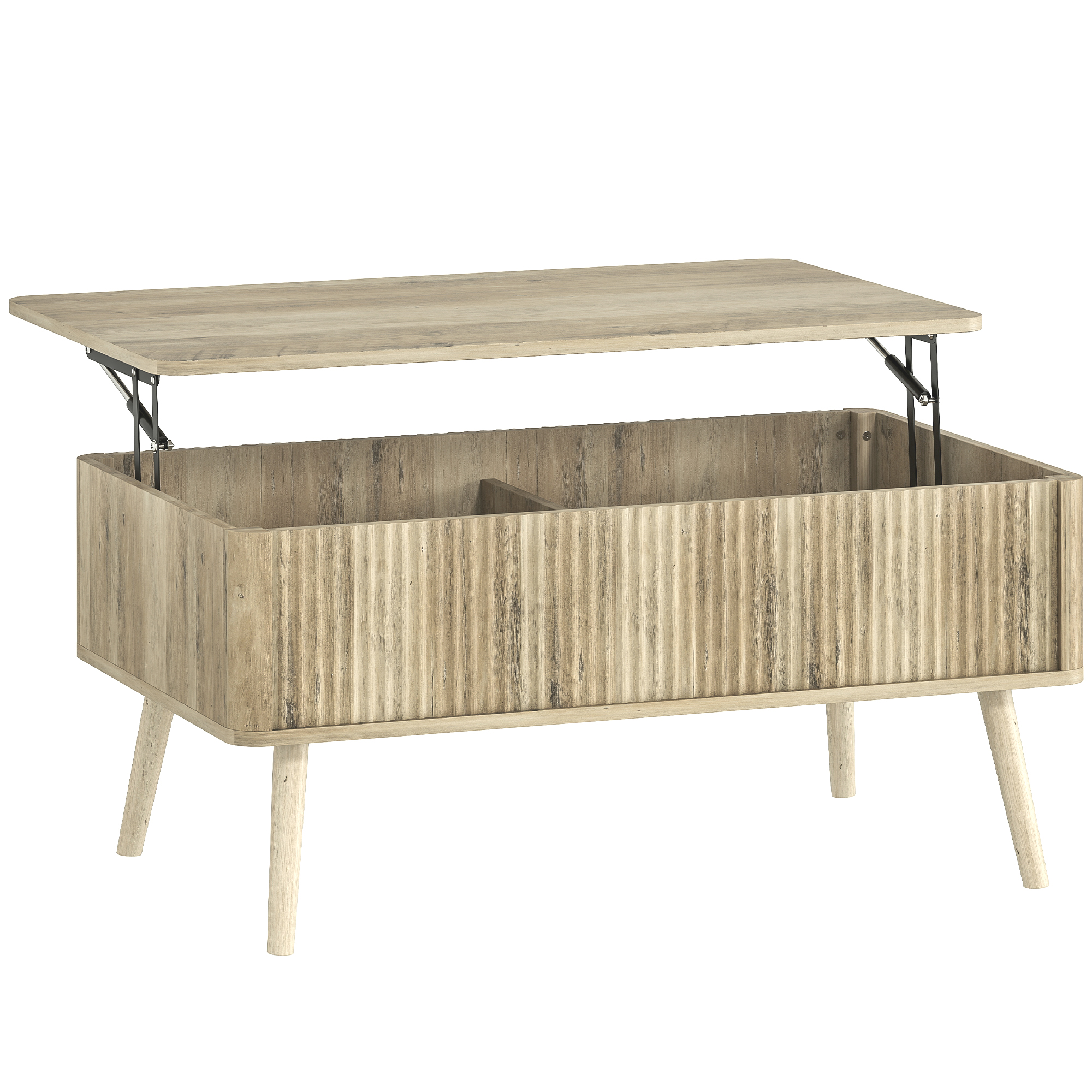 HOMCOM Table basse relevable, table de salon avec 2 compartiments cachés et pieds en pin, 91 x 56 x 43 cm, chêne HOMCOM Table basse relevable, table de salon avec 2 compartiments cachés et pieds en pin, 91 x 56 x 43 cm, chêne