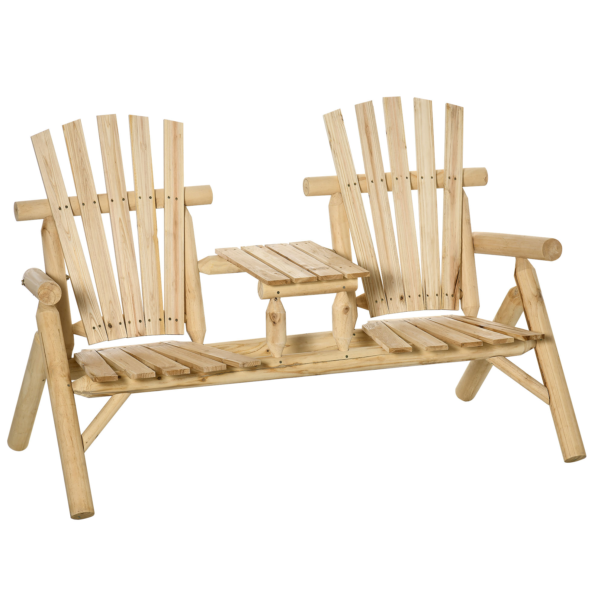 Outsunny Gartenbank mit Tisch, Gartenmöbel, Sitzbank, 2 Stühle, Massivholz, Natur, 157 x 88 x 103 cm   Aosom