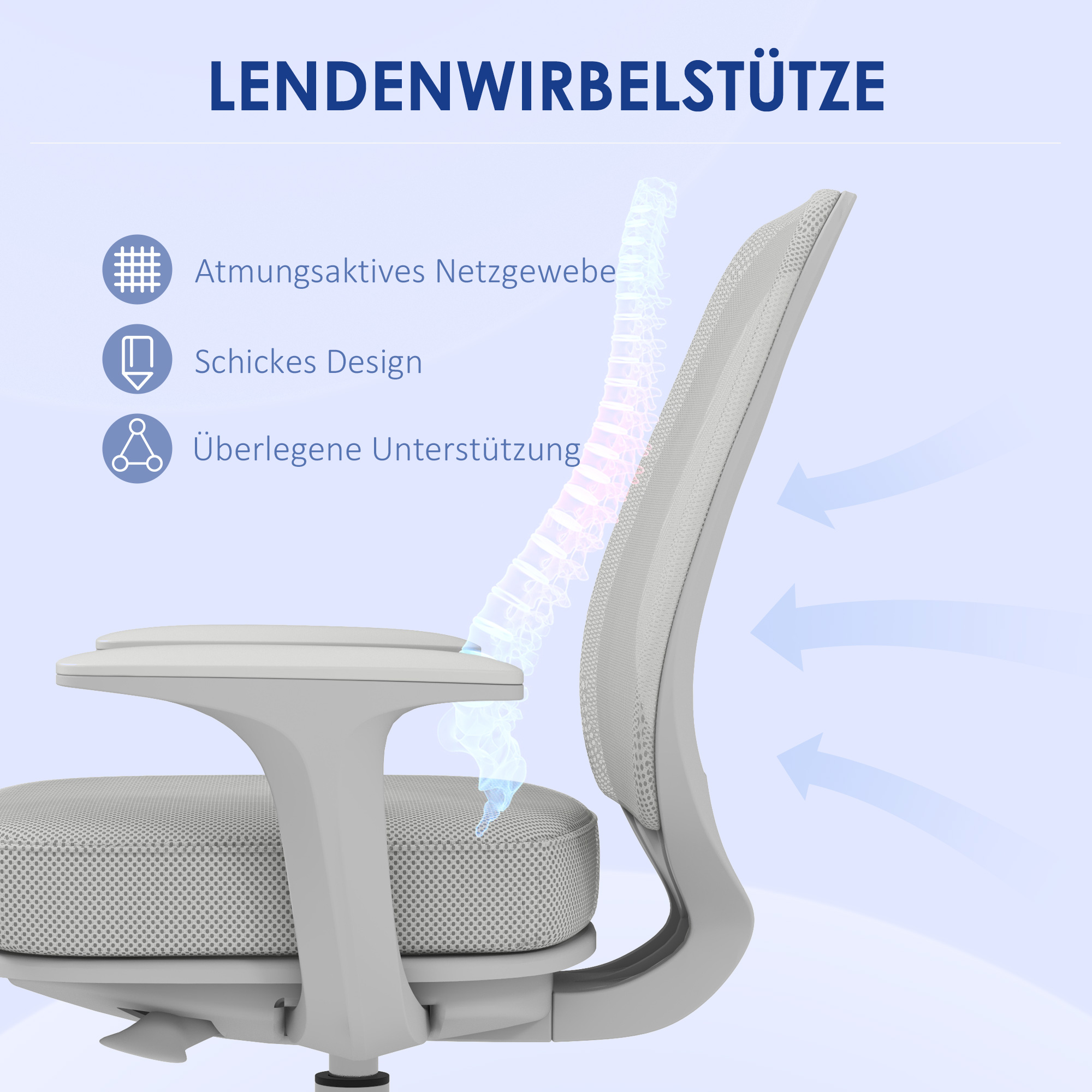 Kontoritool, ergonoomiline lauatool pöörleva funktsiooniga, kõrguse reguleerimisega 55 x 48 x 82,5-94,5 cm hall