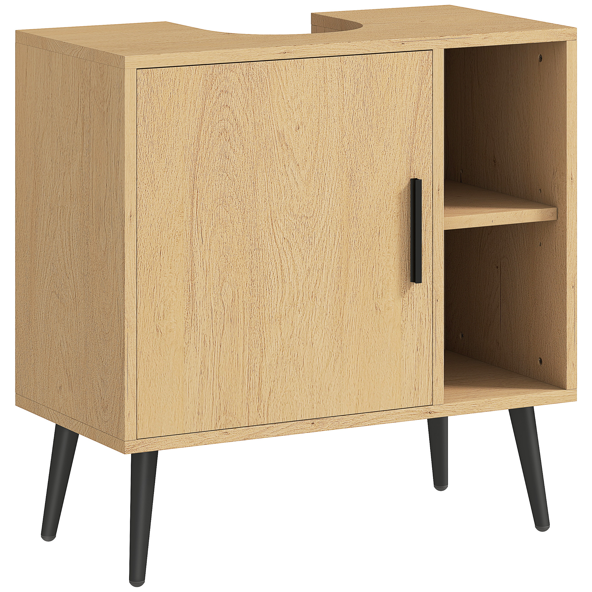 HOMCOM Meuble sous lavabo salle de bain avec porte à fermeture progressive et étagère réglable, 60 x 30 x 59,5 cm, chêne