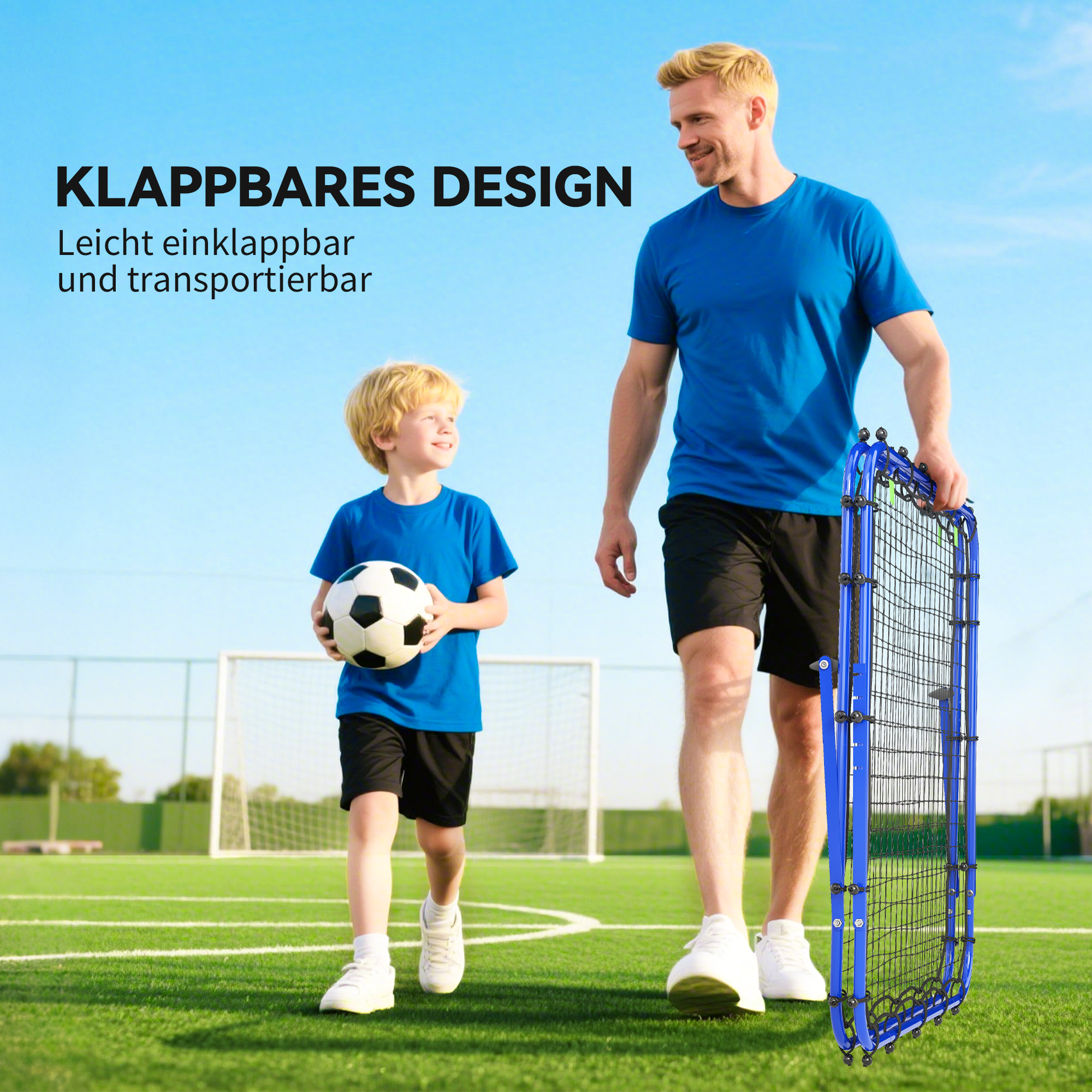 Kahepoolne jalgpalli tagasilöögivärav, reguleeritav tagasilöögisein 5 nurgaasendiga, tagasilöögivõrk, 100 x 68-95 cm, tagasilöögivärav noortele, tagasilöögisein käsipallitreeninguks