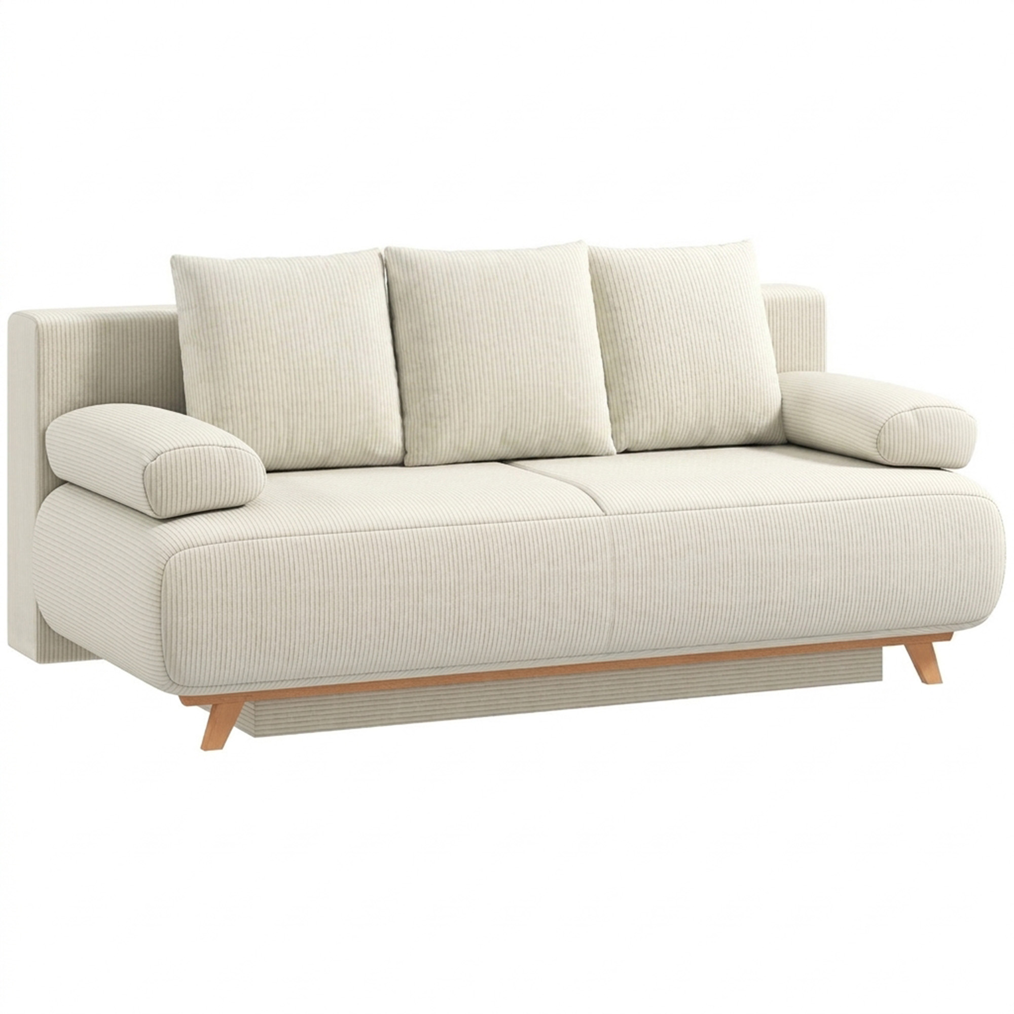 HOMCOM Schlafsofa 188x140cm 3-Sitzer Sofa mit Bettfunktion, Stauraum, Schlafcouch mit 5 Kissen, Cord-Optik, Hergestellt in der EU, für Wohnzimmer Beige Aosom