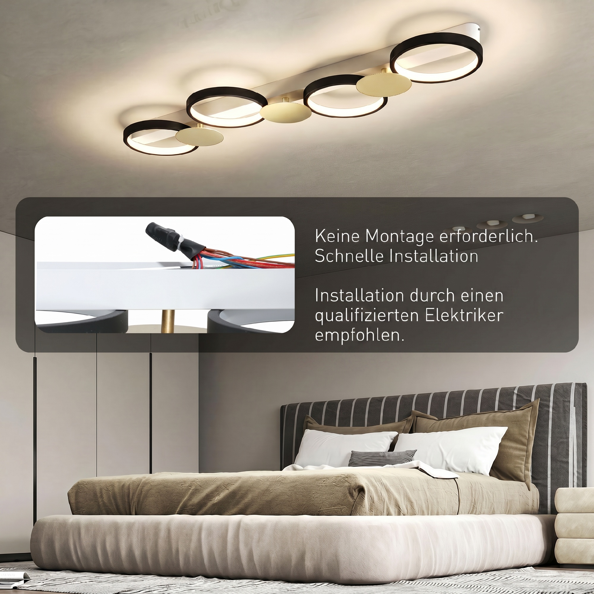 LED laevalgusti 38W 1500LM 3000K-6500K, elutoa laelamp 4 pirniga, puldiga, must+kuldne