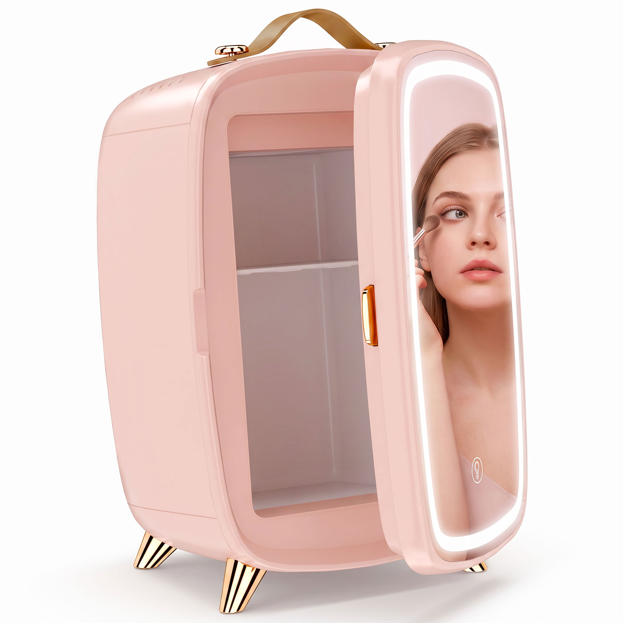 HOMCOM Mini Kühlschrank 6 Liter Kosmetik Kühlschrank mit LED Spiegel, Kühlfunktion, Skincare Fridge für Schlafzimmer, Hautpflege, Büro, Rosa   Aosom von HOMCOM