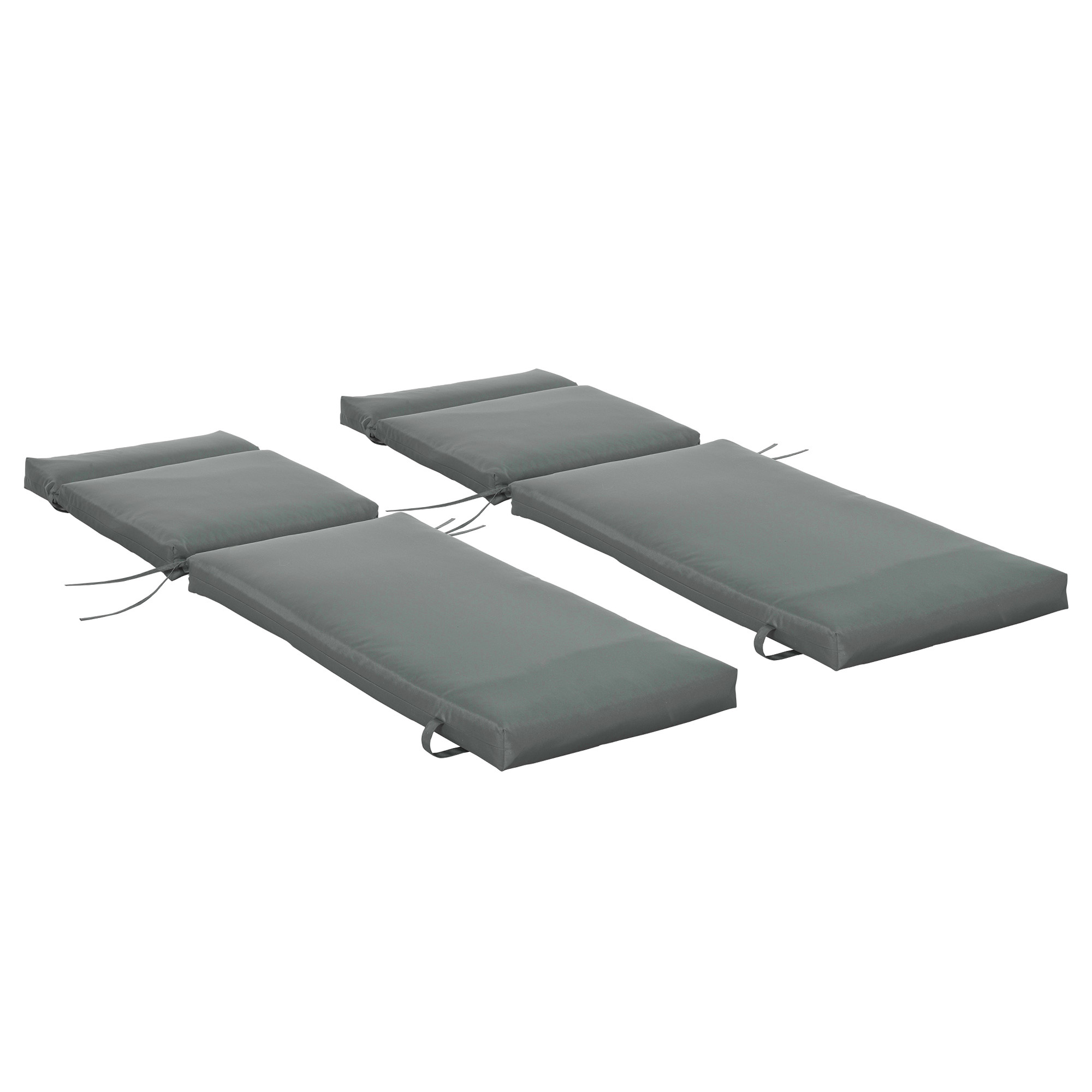 Outsunny 2er Set Auflage für Sonnenliege, Flammhemmend Liegenauflage mit Bänder für Gartenliege 8cm dick Polsterauflage Liegestuhl Kissen für Gartenmöbel, Auflagen für Deckchair 196x55x8 cm Dunkelgrau   Aosom