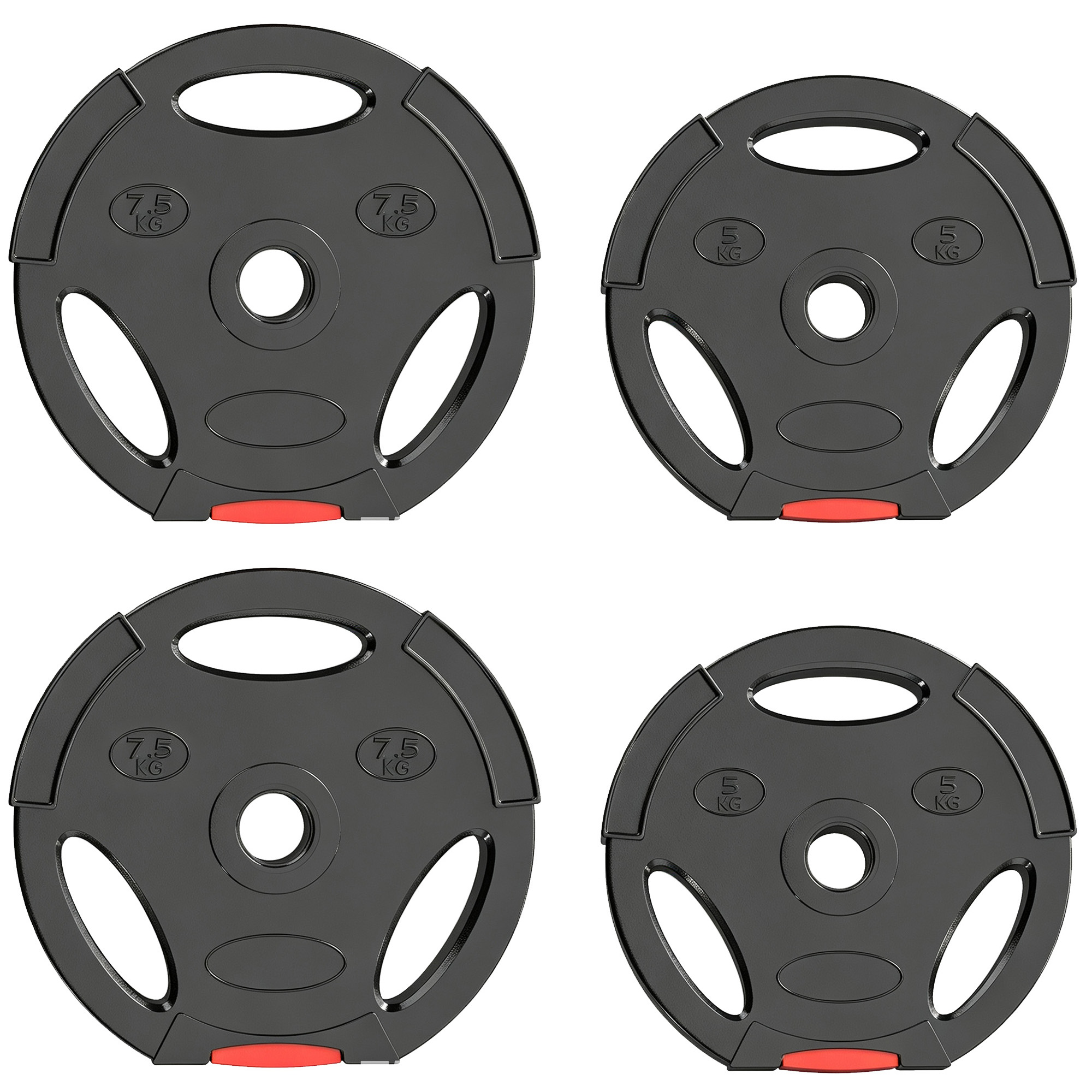 SPORTNOW 4er-Set Hantelgewichte, 2 x 5 kg/7,5kg Gewichte, Hantelscheiben-Set, Gewichtsscheiben für 2,5 cm Hantelstange, Ø 30 mm Bohrung, Schwarz   Aosom