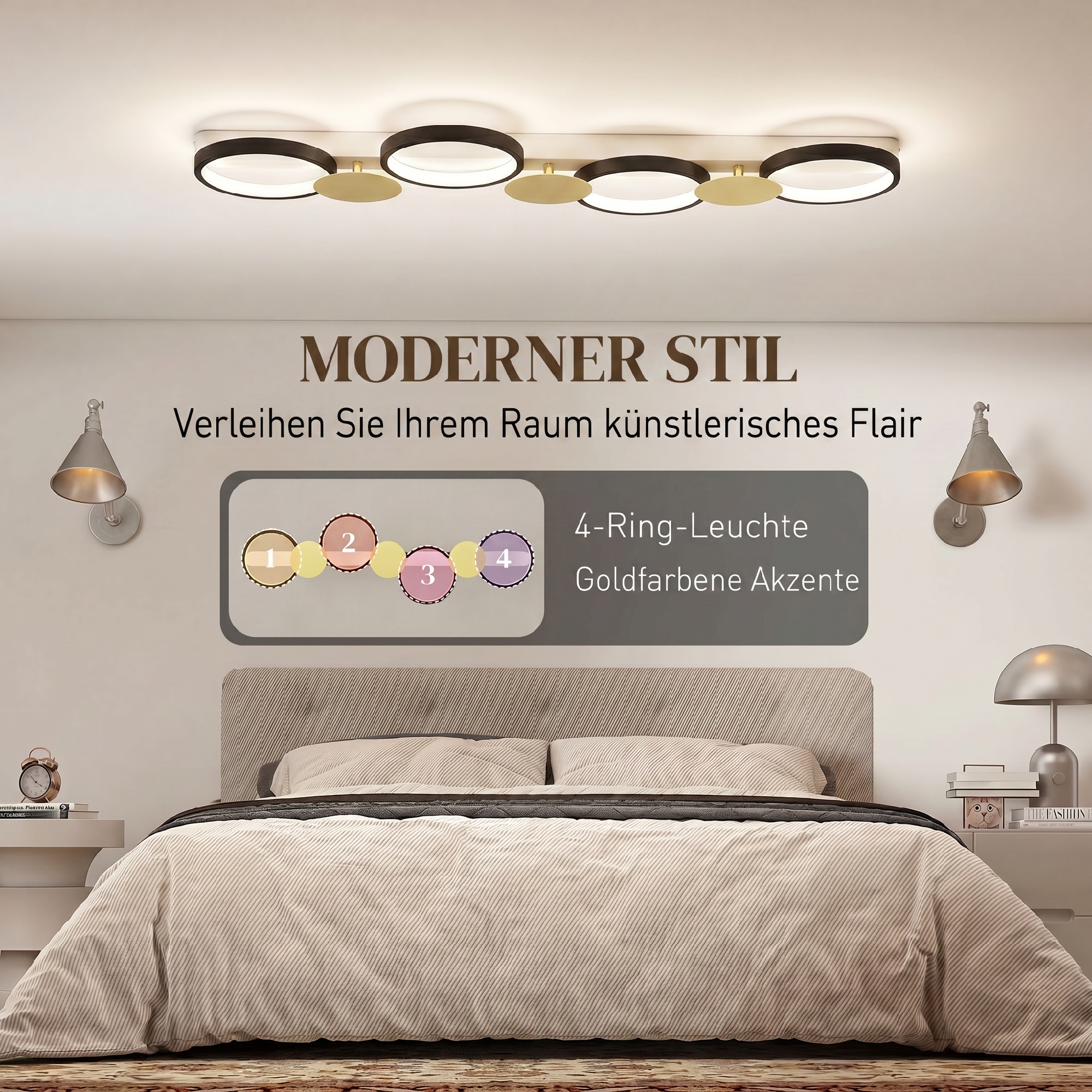 LED laevalgusti 38W 1500LM 3000K-6500K, elutoa laelamp 4 pirniga, puldiga, must+kuldne