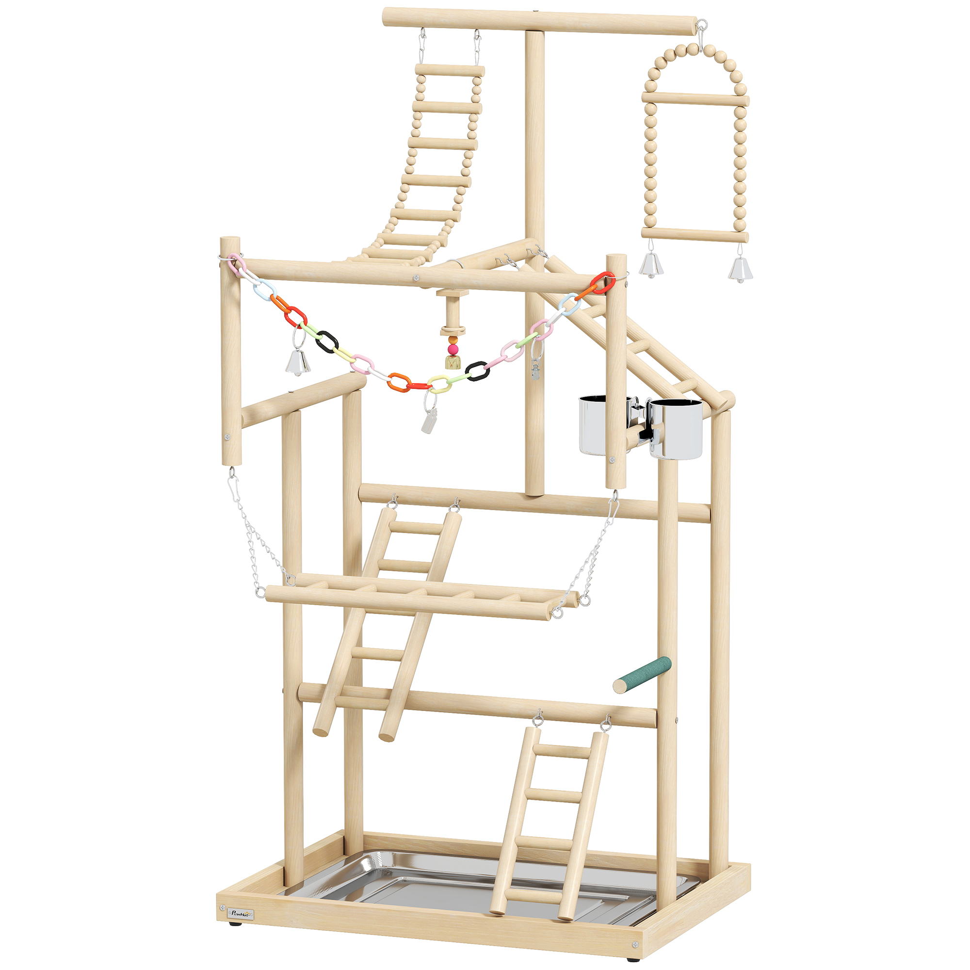PawHut Papageien Spielplatz, 48 x 38 x 95 cm, Vogelspielplatz für Papageien, Parrot Playstand mit Spielzeug, Tablett Edelstahl, Papagei Spielplatz für Nymphensittiche Conures Unzertrennliche Aosom
