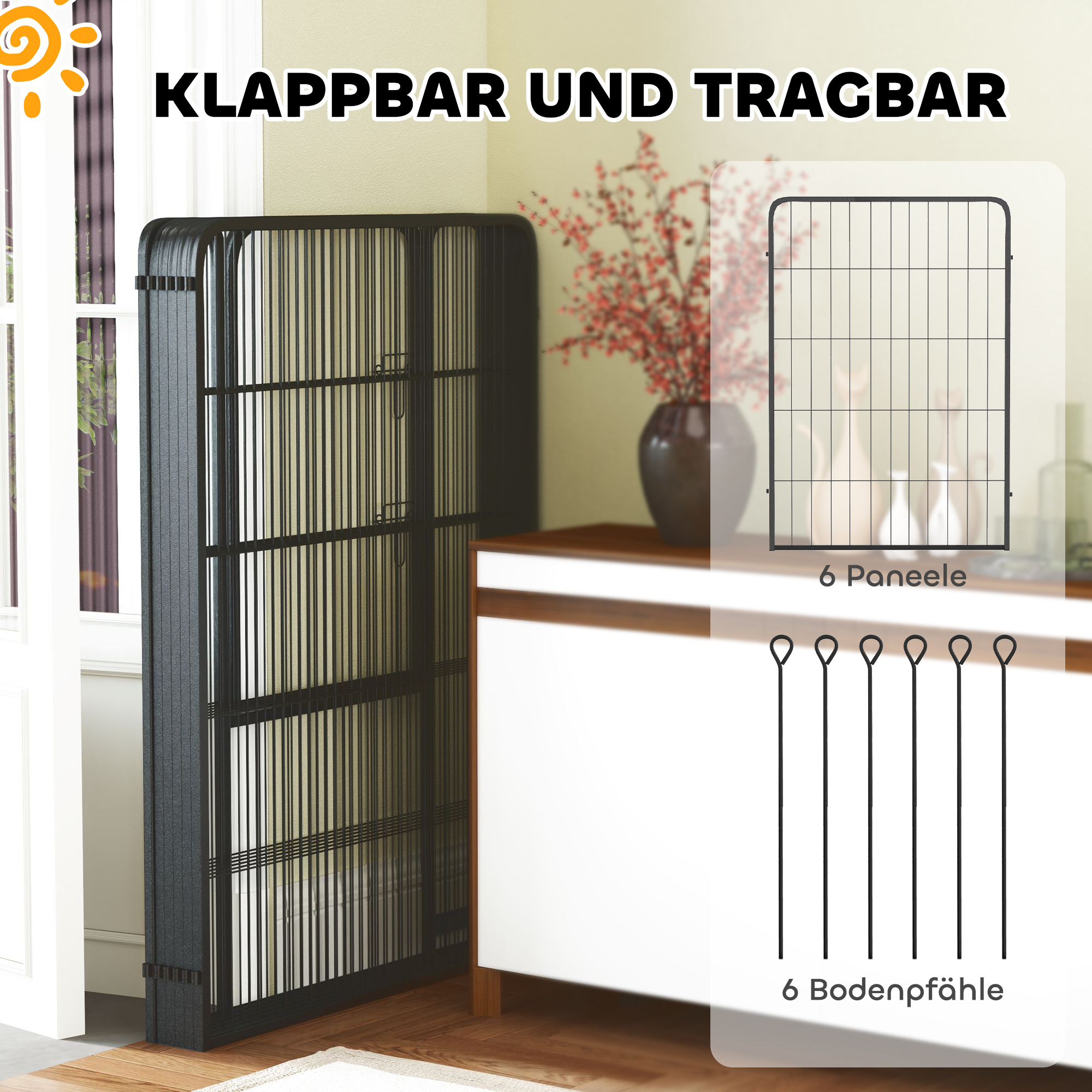 Koeraaedik 6 paneeliga, vastupidav, turvalise uksega, sise- ja välistingimustes kasutamiseks, aeda, telkimiseks, 100 cm kõrge