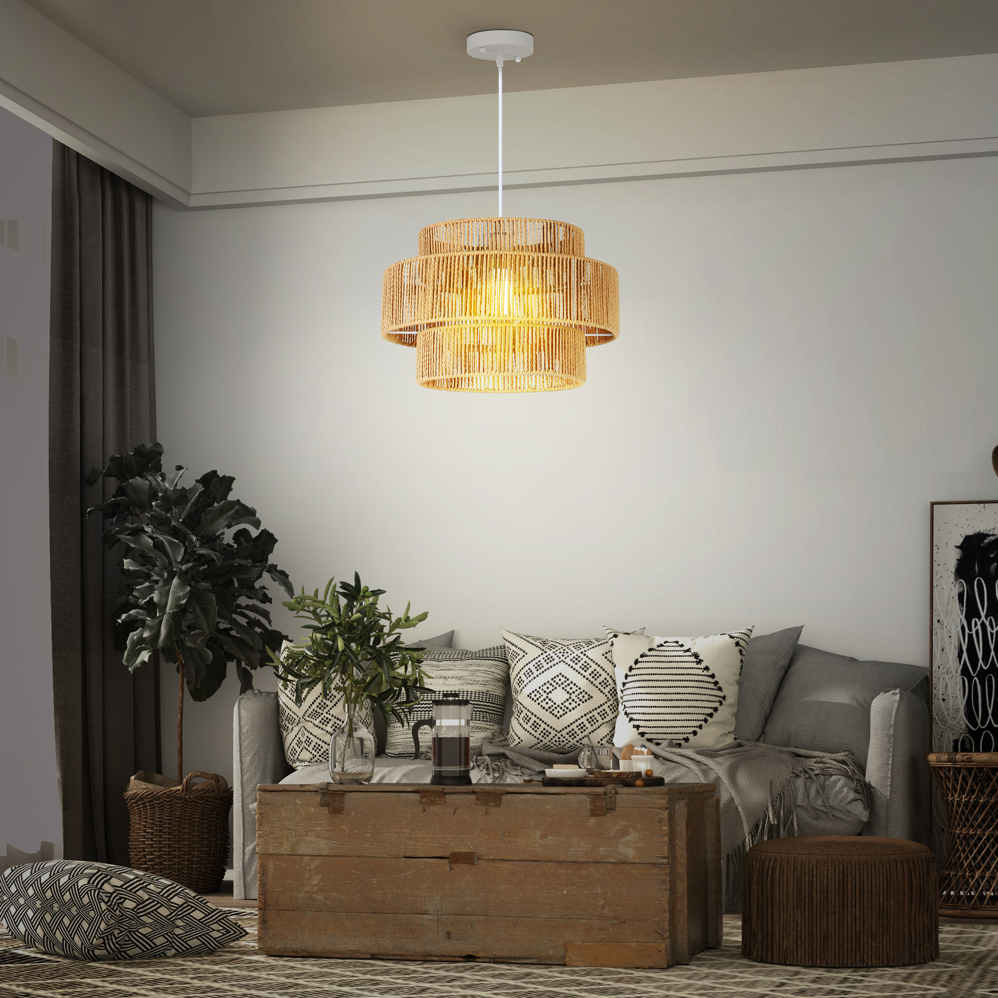 Ripplamp, 3-astmeline lambivarjuga, metall, kanepiköis, helepruun