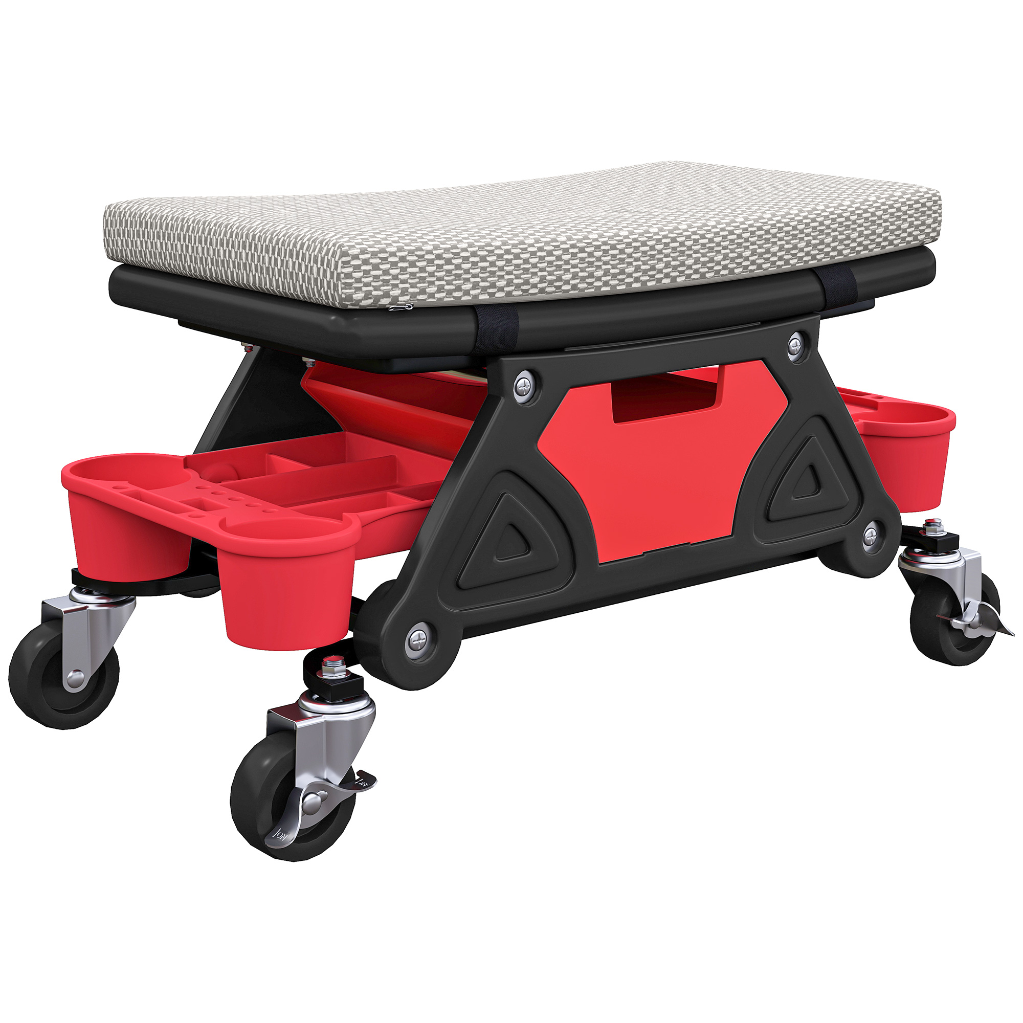 HOMCOM Werkstatthocker mit Rollen Ablagefläche Schublade 35cm hoch Rollhocker bis 135 kg belastbar Arbeitshocker Rollsitz Werkstattsitz für Werkstatt Grau Aosom