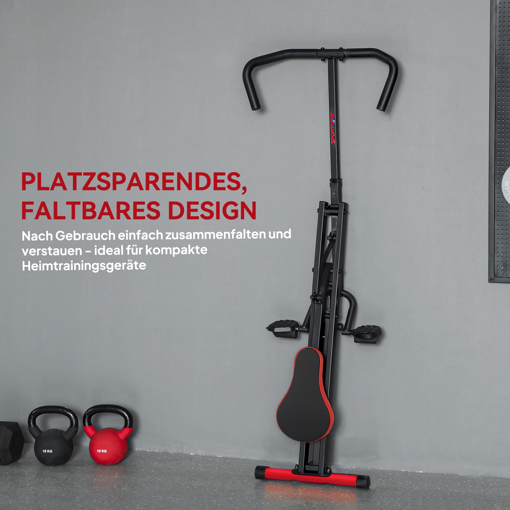 Treeningmasin, reguleeritav, metalltorud, pedaalid, kokkupandav, punane