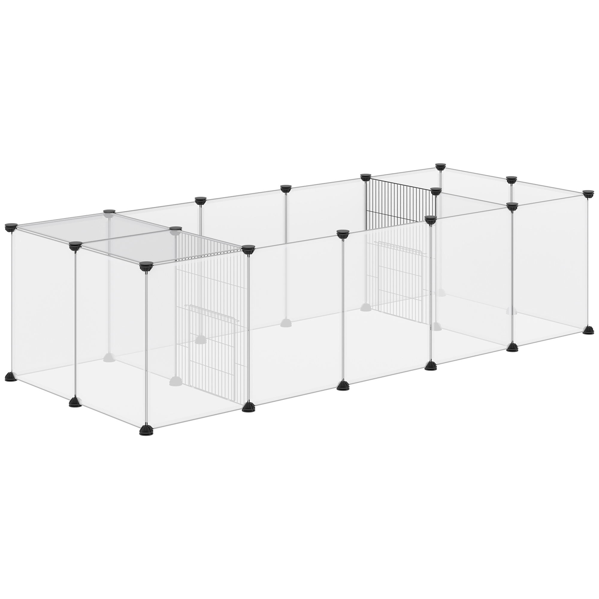 PawHut Țarc Modular pentru Animale cu 20 de Panouri și 2 Uși, din Oțel și PP, 175x70x45 cm, Alb și Negru