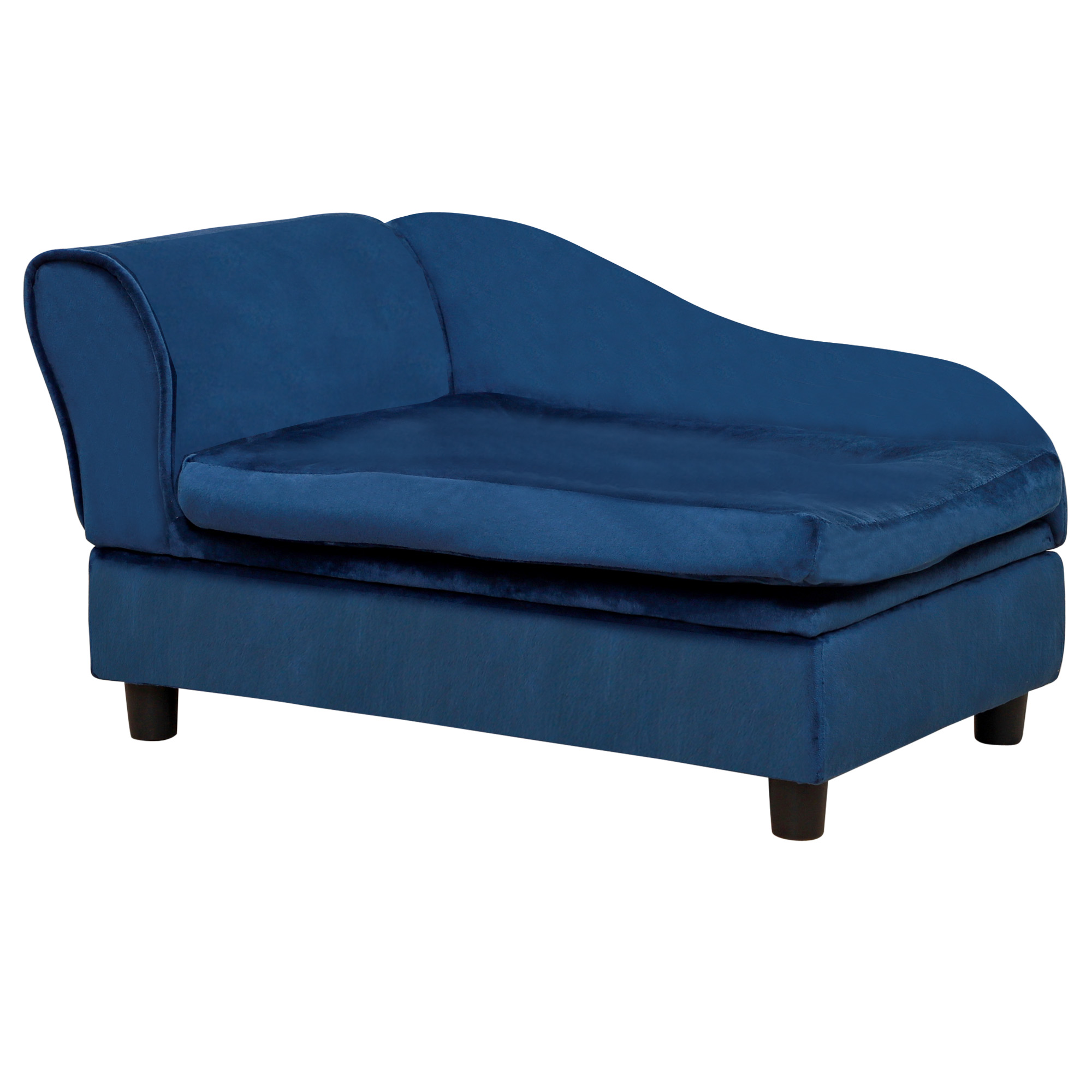 PawHut Hundesofa Hundebett Hundecouch aus Plüsch mit Lagerraum, Rückenlehne, Kissen Katzensofa für kleine Hunde 76 x 45 x 43 cm Blau   Aosom