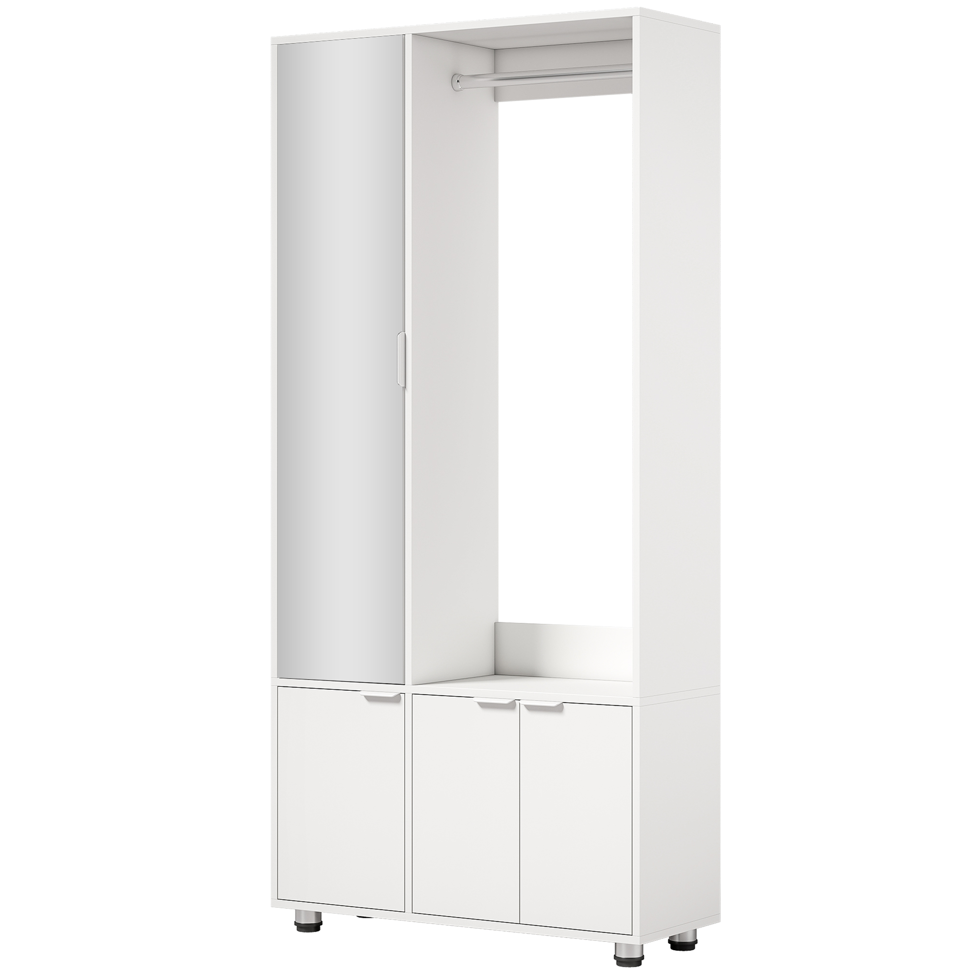 HOMCOM Garderobe Set mit Spiegel, Flurgarderobe Set Kompaktgarderobe mit Kleiderstange und Ablagefächer, 80 x 30 x 169 cm, Weiß Aosom