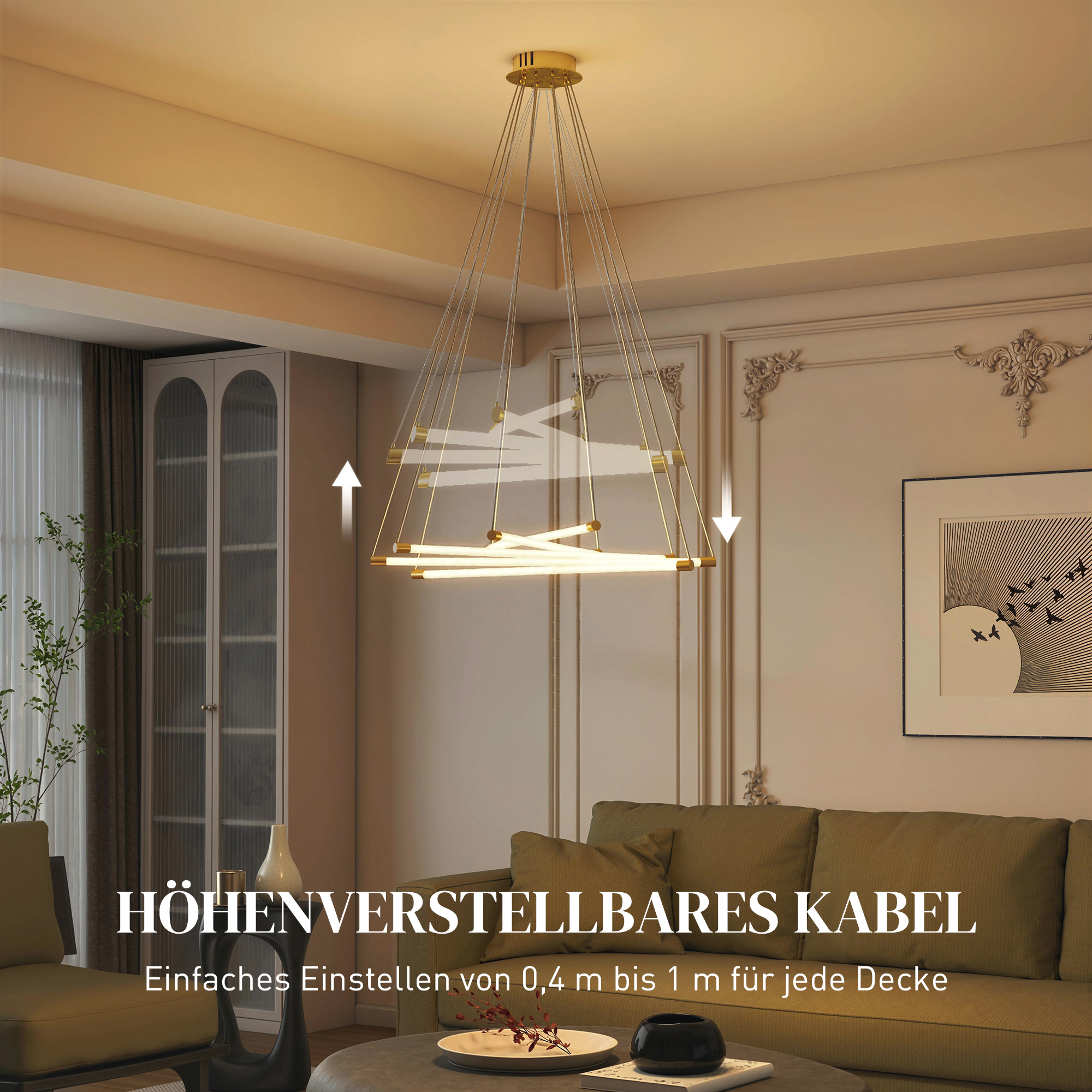 LED-laevalgusti, 50W, 5 reguleeritavat valgustoru, reguleeritav, laevalgusti elutuppa, söögituppa, kööki, kuldne+valge