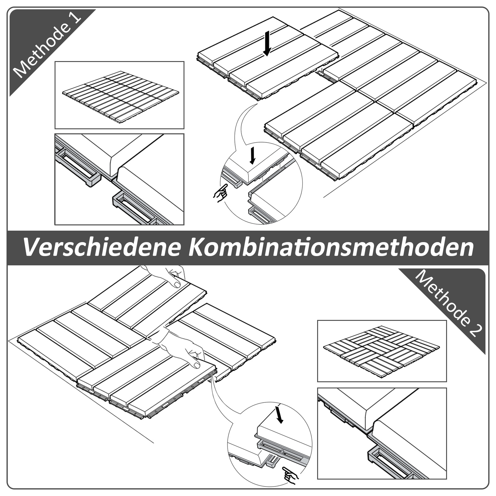 Terrassiplaadid 30 x 30 cm, 9 tükki, 0,81 m², klõpskinnitusega plaadid, rõduplaadid klõpskinnitusega, drenaažifunktsiooniga, põrandaplaat terrassile/rõdule, tumehall
