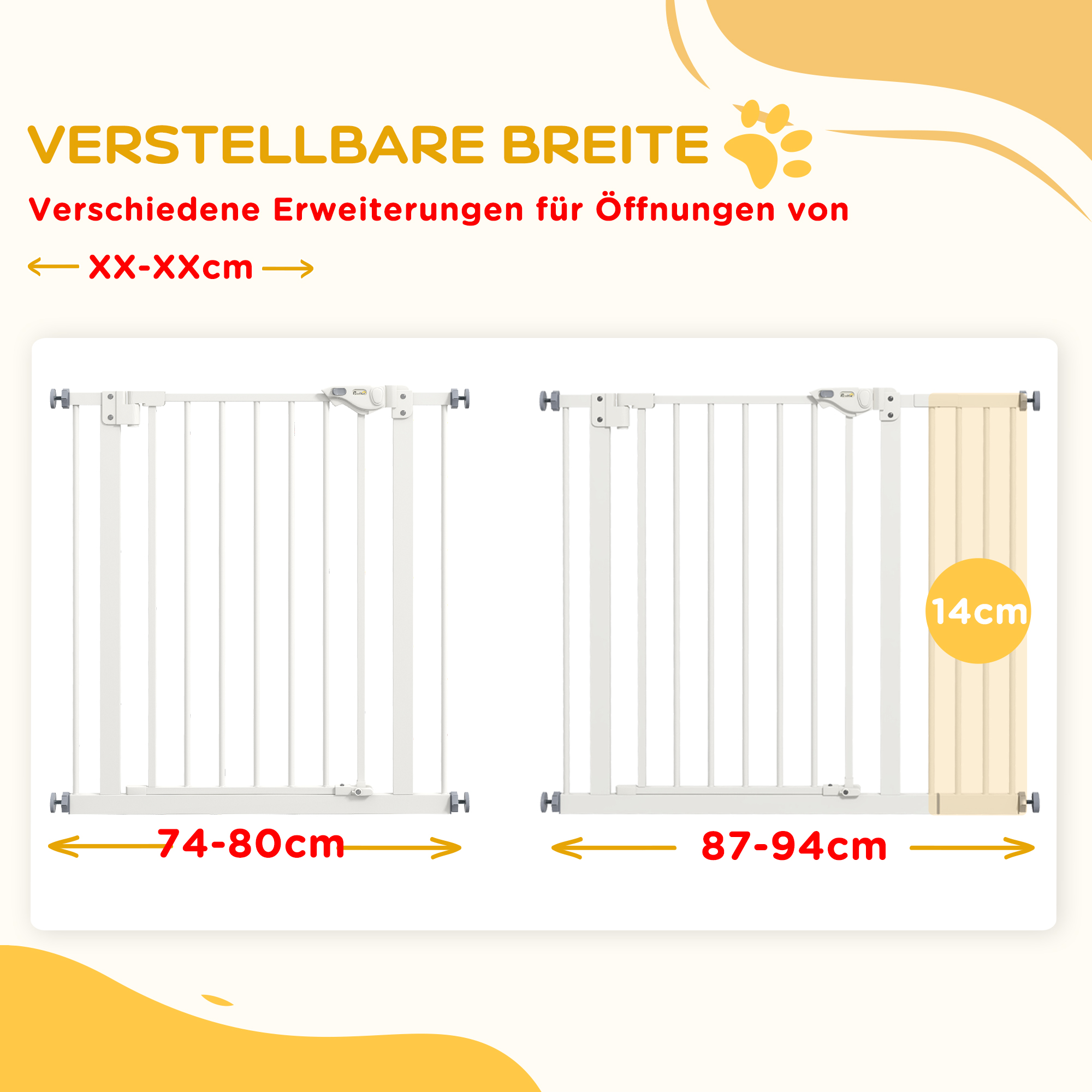 Koera turvavärav, lemmikloomade turvapiire, metallist ja plastist turvavärav, 74-80/87-94 cm, valge