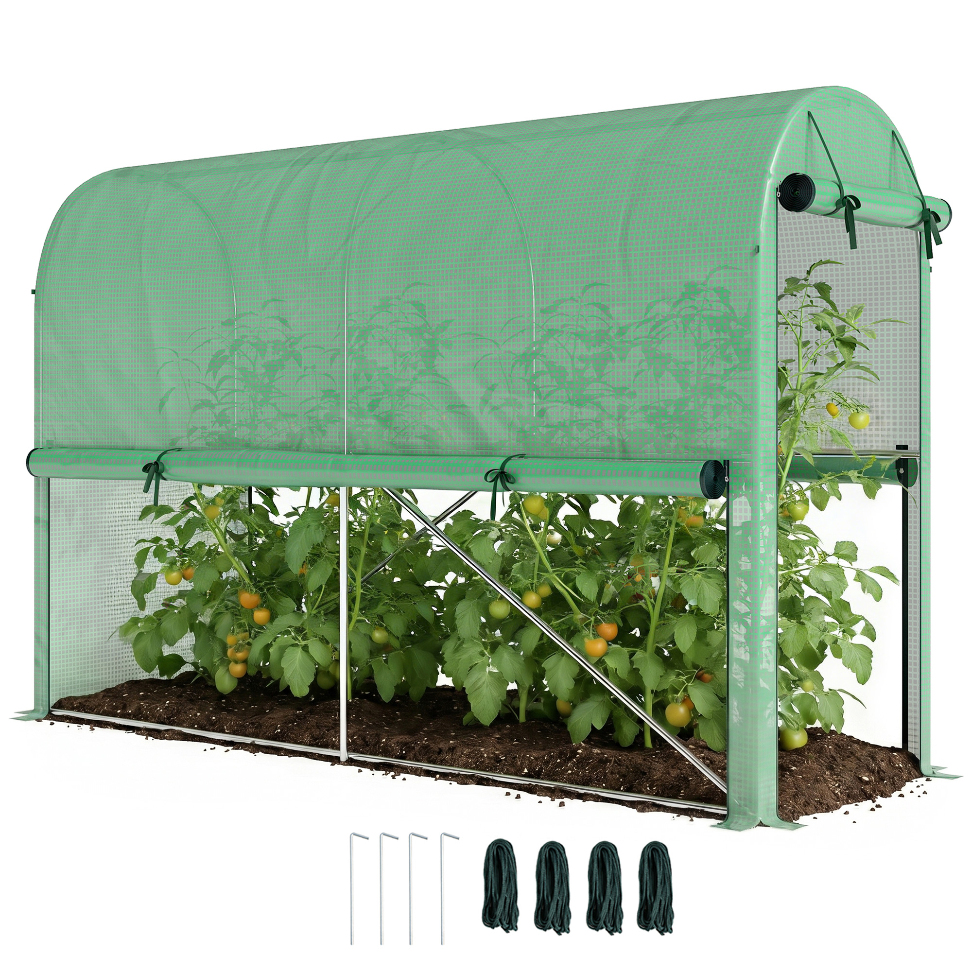 Outsunny Serre de Jardin Serre à tomates dim. 3L x 1l x 2H m Porte zippée déroulante 2 fenêtres latérales enroulables Acier PE Haute densité Vert Outsunny Serre de Jardin Serre à tomates dim. 3L x 1l x 2H m Porte zippée déroulante 2 fenêtres latérales enroulables Acier PE Haute densité Vert