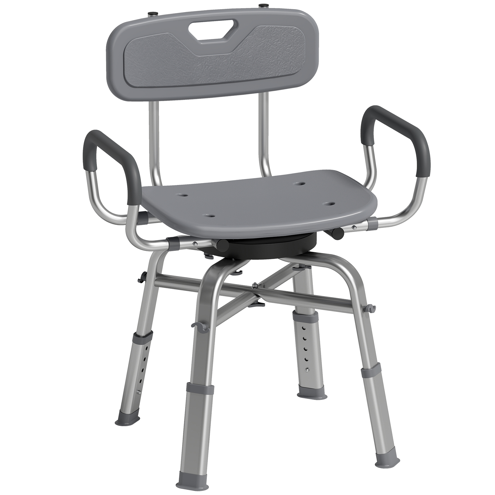 HOMCOM Scaun de Duș Rotativ cu Înălțime Reglabilă, Brațe și Spătar, Capacitate 150 kg, Gri | Aosom Romania