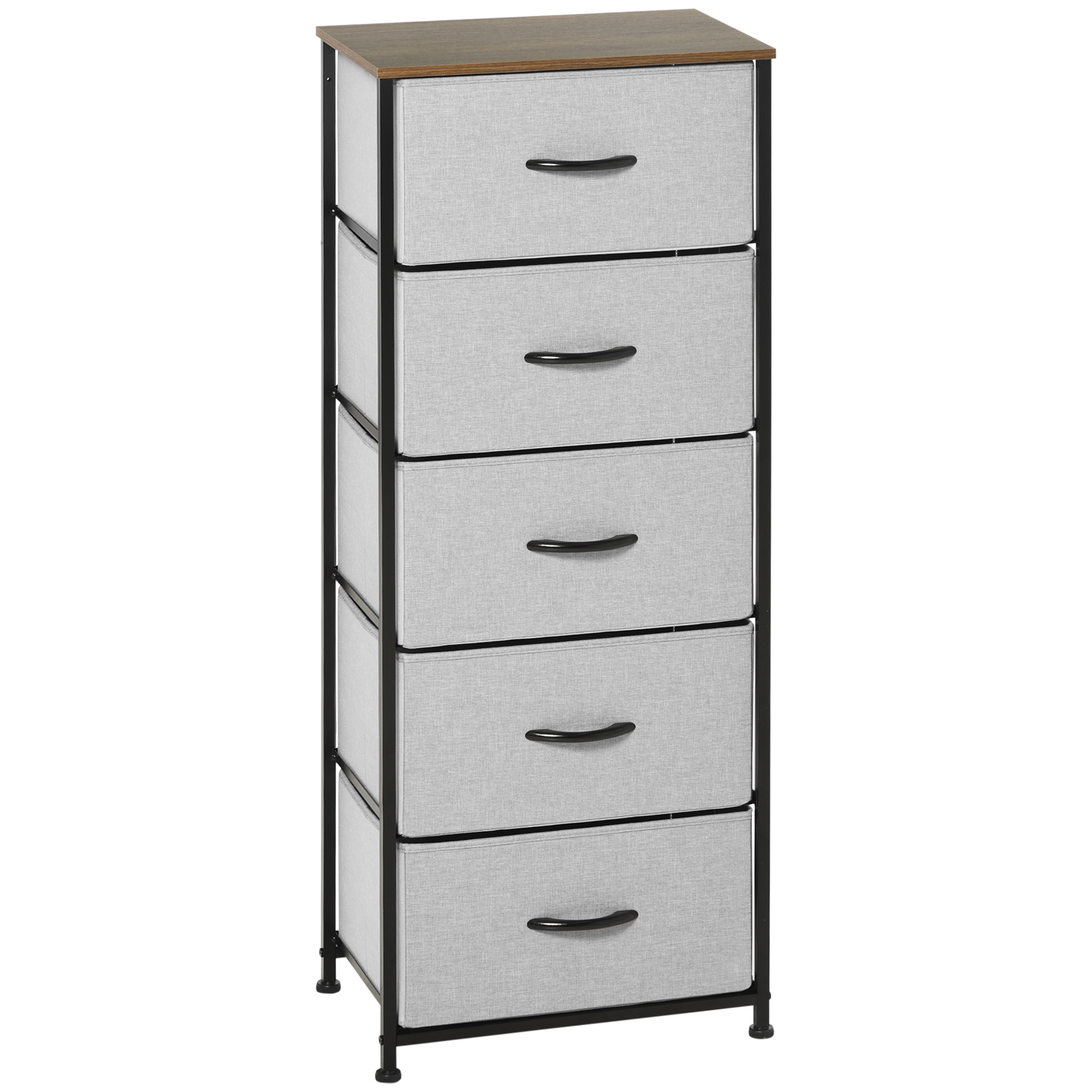 HOMCOM Kommode mit 5 Schubladen aus Stoff Aufbewahrungsschrank Kommodenschrank mit Griffen, Modern-Design Schrank Schubladenschrank Aufbewahrungskommode für Schlafzimmer, Wohnzimmer Grau   Aosom