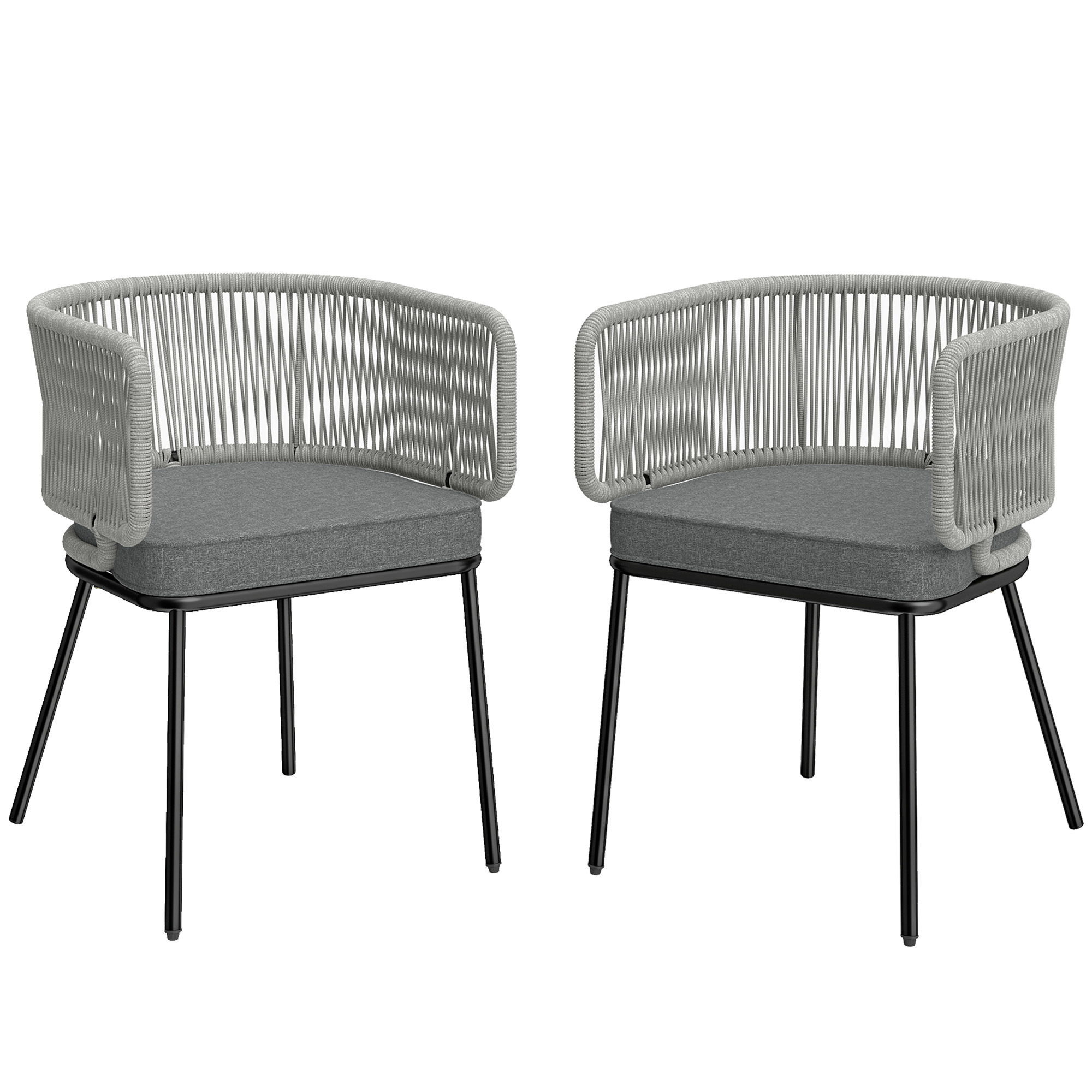 Outsunny Gartenstühle 2 Stück Polyrattan Gartensessel mit waschbar Kissen Verstellbare Füße Stahlrahmen, UV-beständig Balkonstühle Stuhlset für Garten Balkon Terrasse Hellgrau Aosom