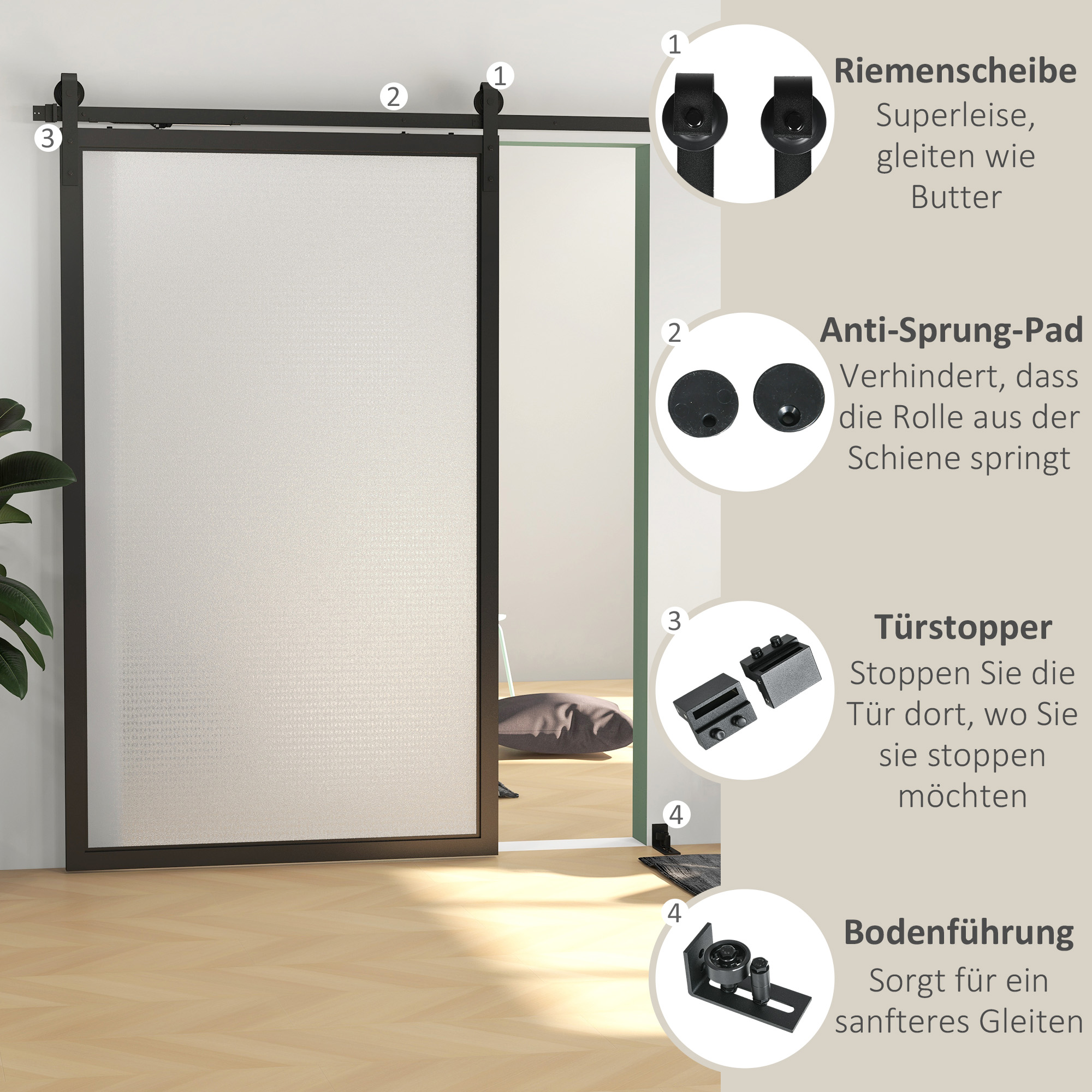 Lükandukse komplekt, vaikne ja sujuv töö, puit- ja betoonseintele, 244 cm, teras, must