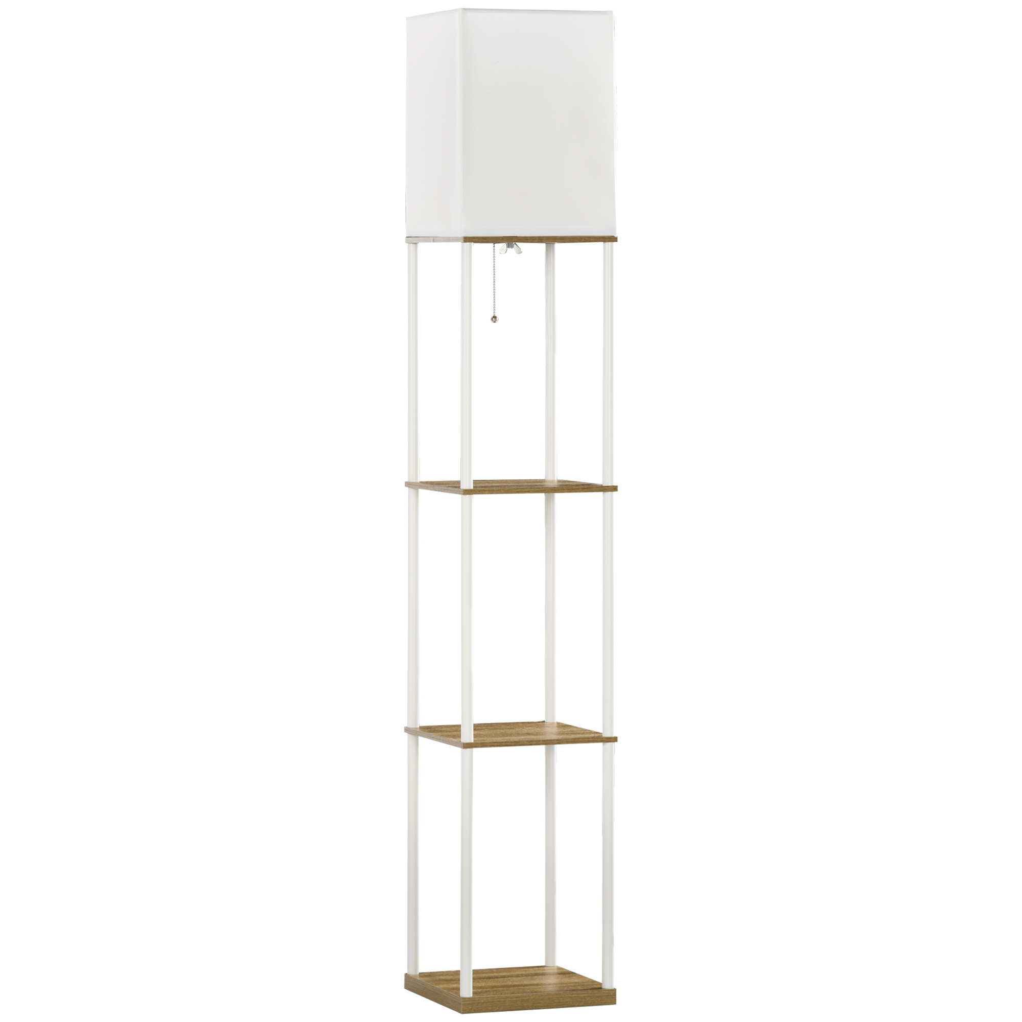 HOMCOM Stehlampe E27 Sockel 40 W Stehleuchte mit 3 Fächern & Stoff-Lampenschirm für Wohnzimmer Schlafzimmer in Weiß   Aosom.de