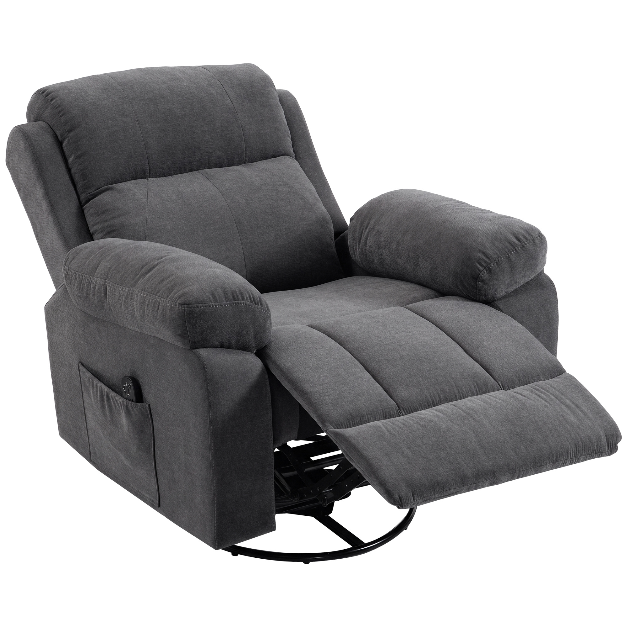 HOMCOM Relaxsessel Fernsehsessel Massagesessel mit Wärme und Massage, 360° Drehbar TV-Sessel mit Liegefunktion, Wippfunktion, Chenille-Optik, Fernbedienung, Seitentasche Dunkelgrau Aosom