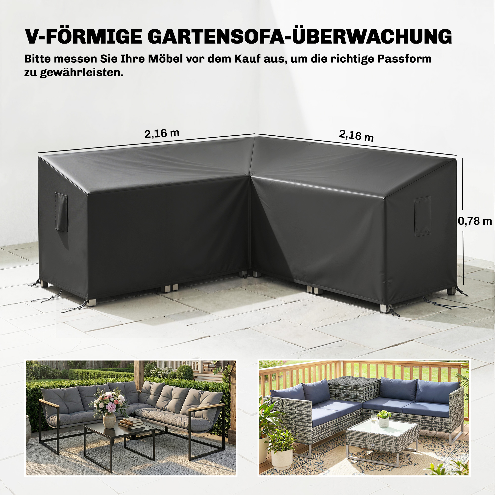 Aiamööbli kaitsekate, talvekindel, veekindel, V-kujuline, UV-kindel kate, 420D Oxford kangas, 216x216x78 cm, must