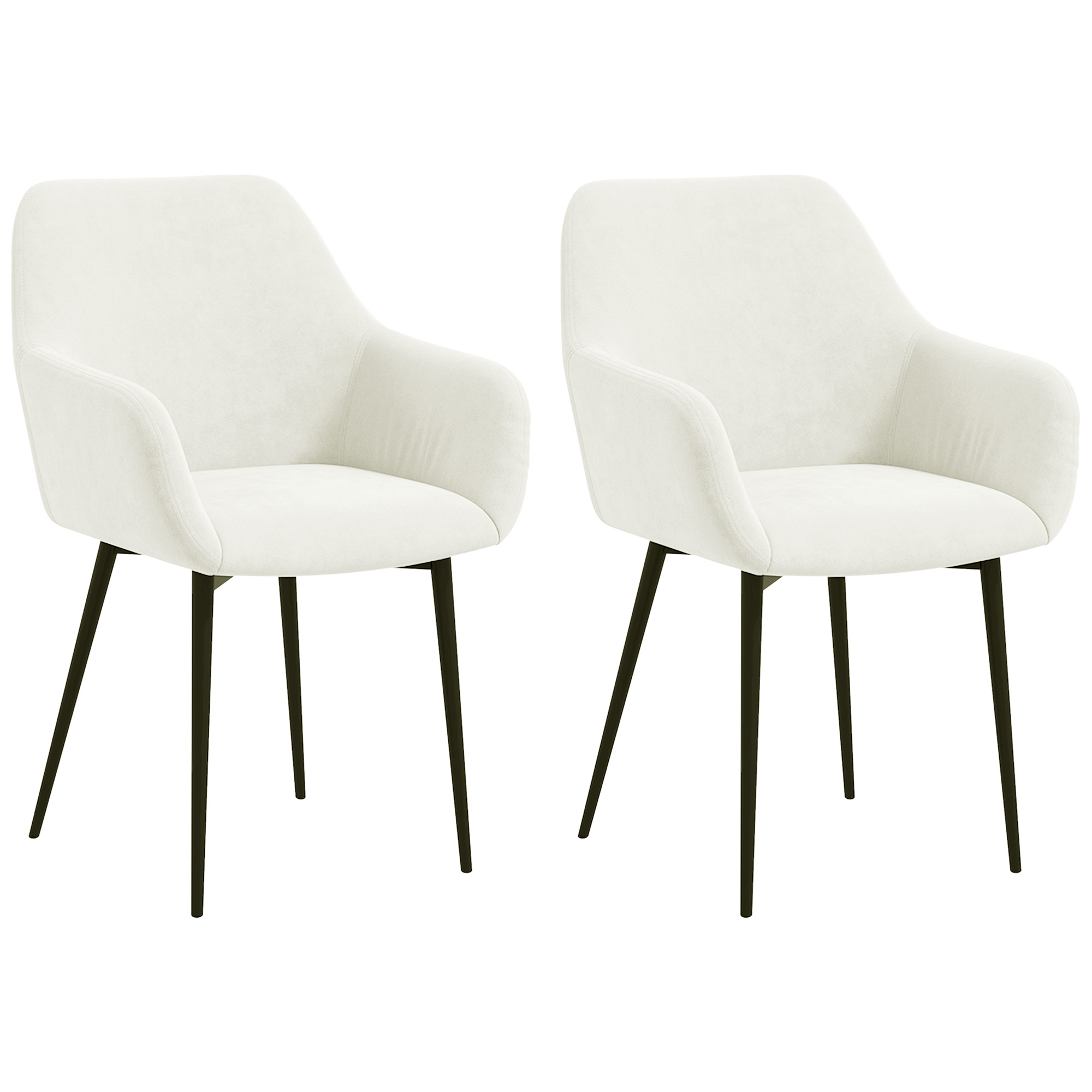 HOMCOM Set 2 Scaune de Dining Tapițate în Stil Nordic cu Brațe și Picioare din Oțel, 54x57x80 cm, Alb Crem | Aosom Romania