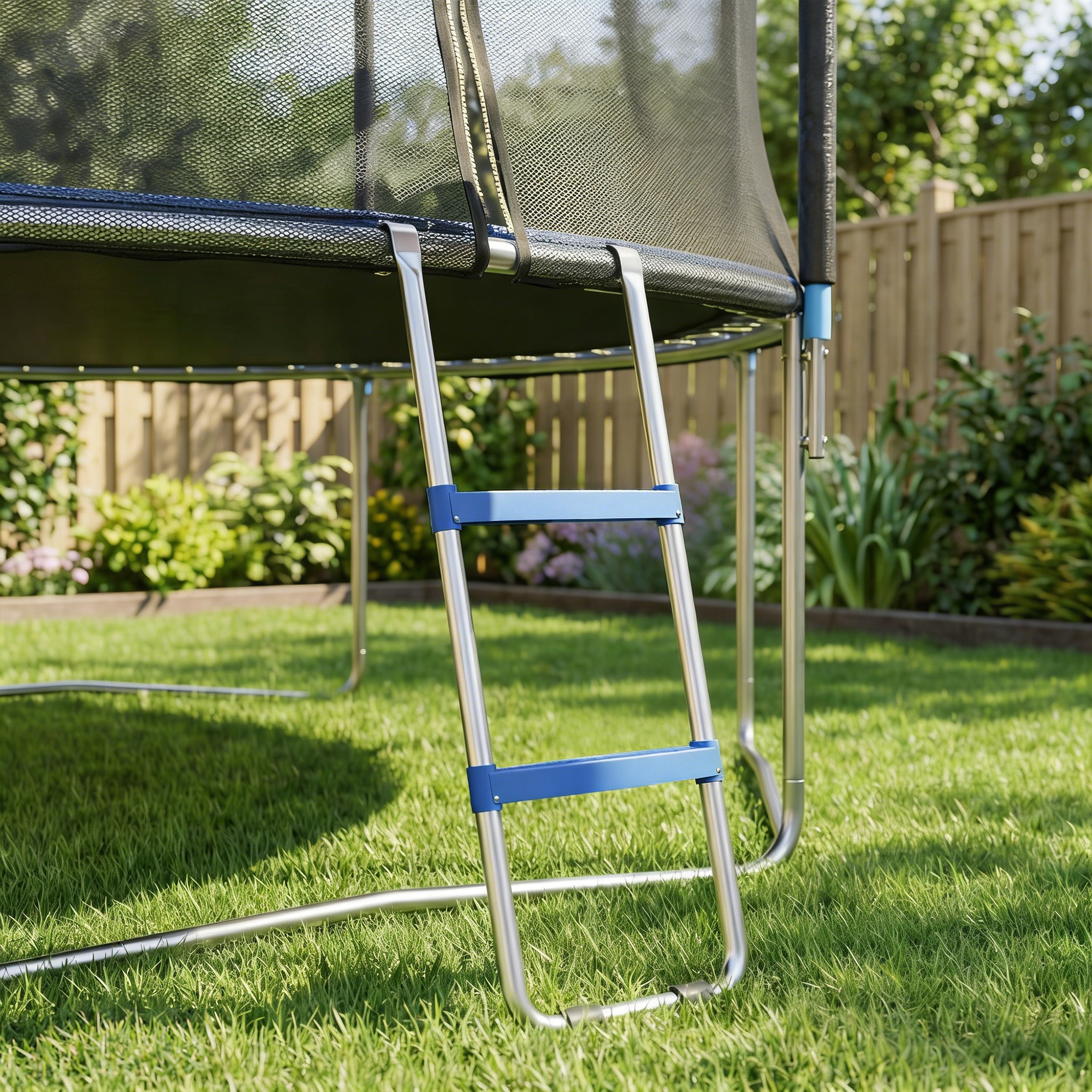 SPORTNOW Trampolinleiter 32/63 cm 2 Stufen Einstiegsleiter Trampolin-Leiter bis 150 kg Tragkraft Sicherheitsleiter mit verzinktem Stahlrahmen Blau   Aosom