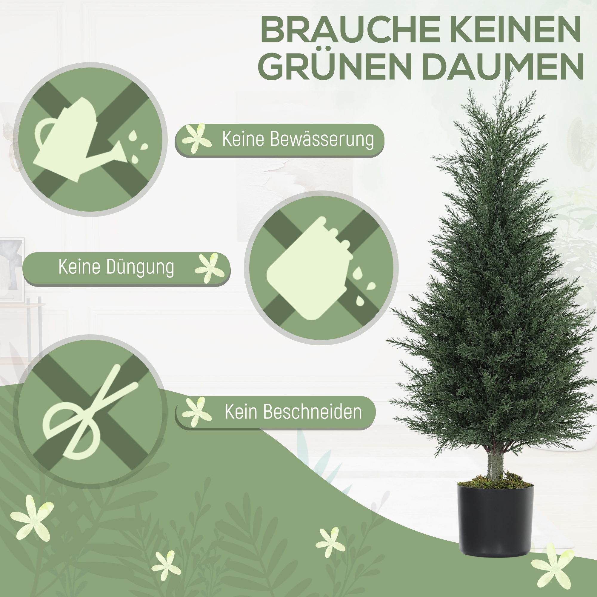 2 kunstküpressi taime komplekt, 362 plastlehte, pott, UV-kindel, roheline