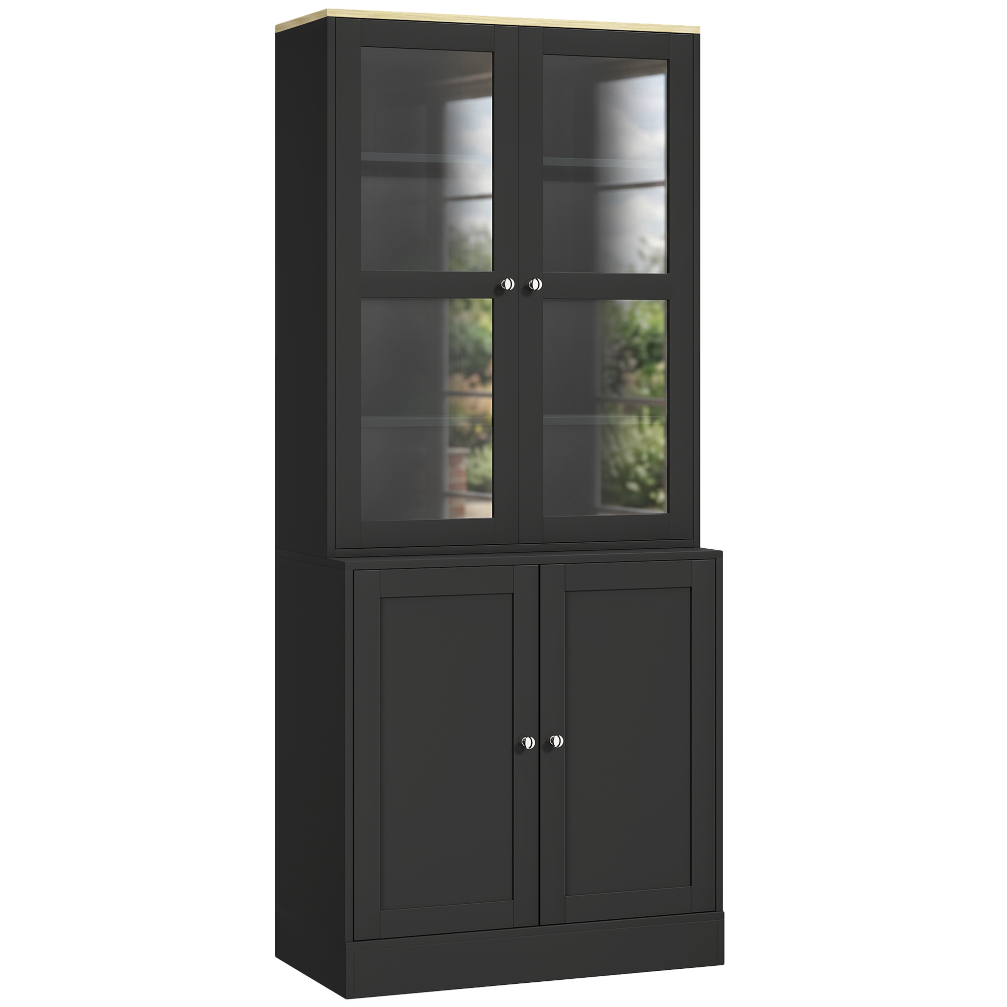 HOMCOM Bibliothèque vitrine, meuble de rangement à 6 niveaux avec 4 portes dont 2 en verre trempé, étagères réglables, noir
