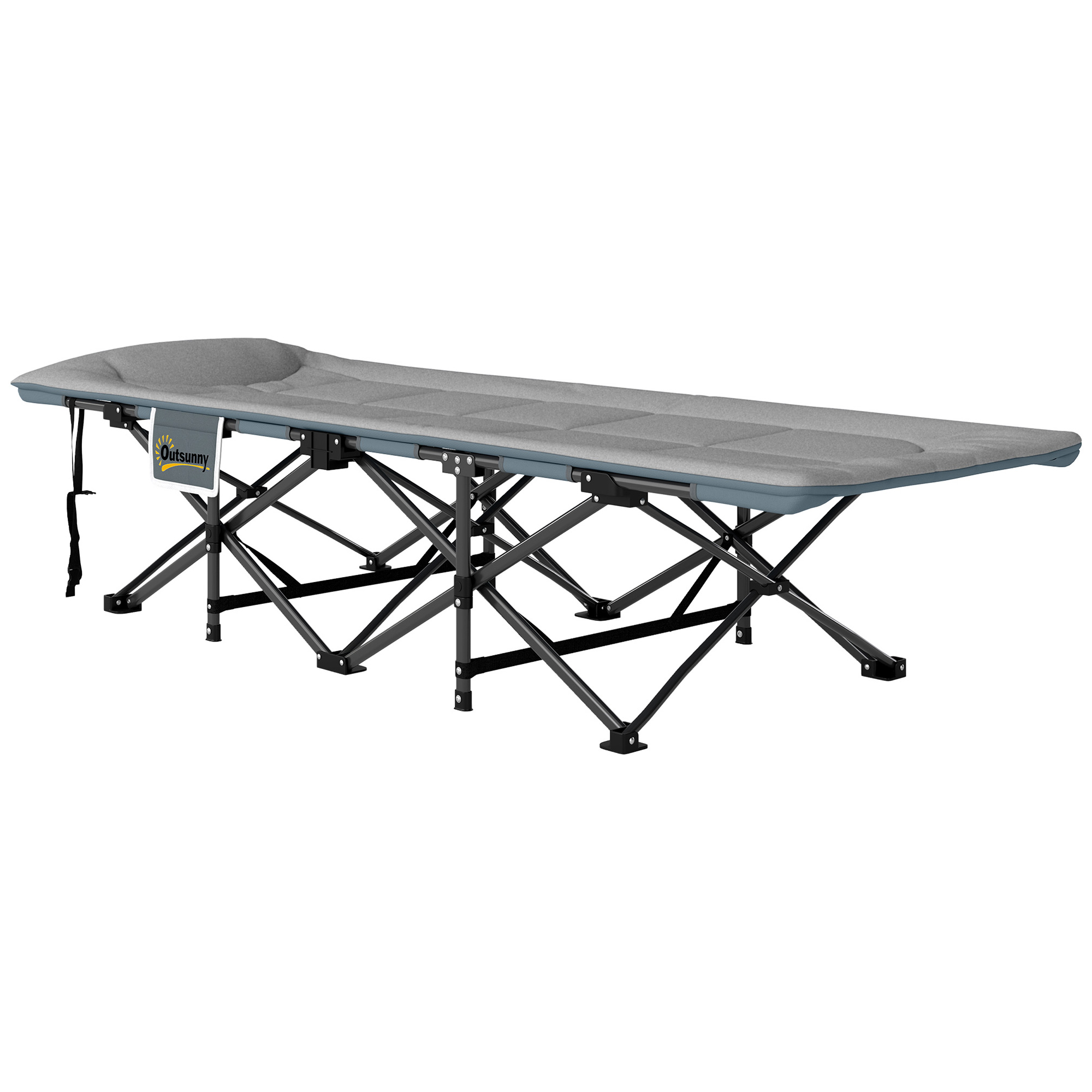 Outsunny Feldbett faltbar Campingbett mit Matratze Kopfkissen Seitentasche 187 x 67 x 37 cm Gästebett bis 150 kg Campingliege für Erwachsene Klappbett für Outdoor, Garten Camping Reisen Grau Aosom