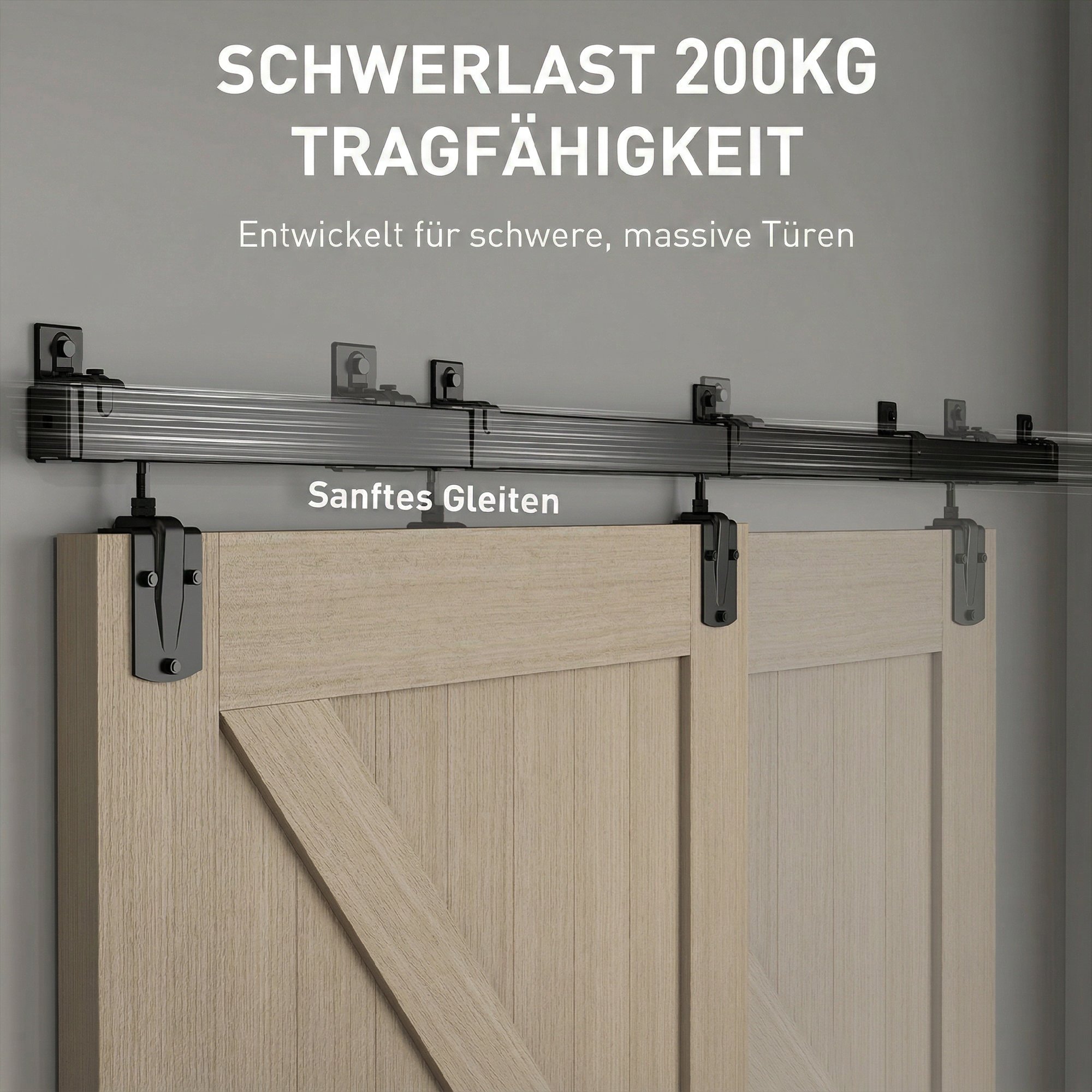 Tugevdatud lükandukse furnituurikomplekt 244 cm must ühepoolsetele ustele