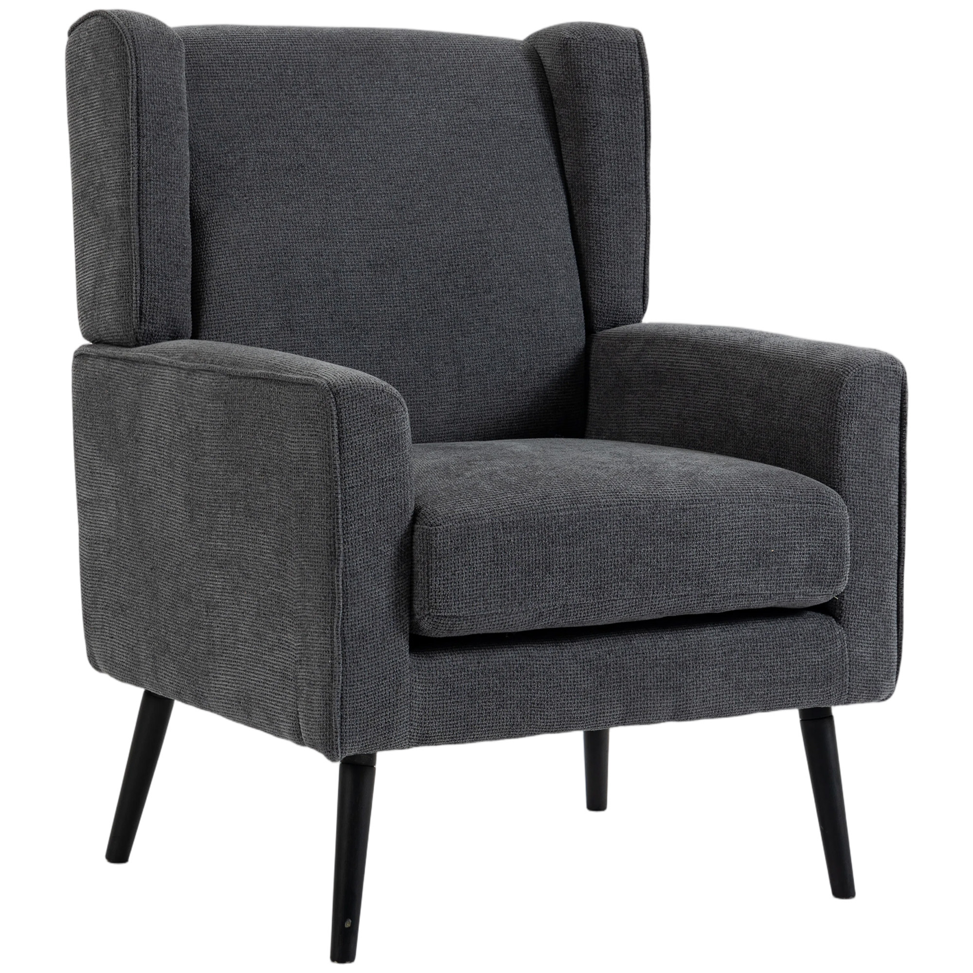 HOMCOM Polstersessel aus Chenille, Ohrensessel im Mid-Century-Stil mit Armlehnen und konischen Beinen aus Gummibaumholz, für Wohnzimmer, Büro, 72x72x95 cm, Dunkelgrau Aosom