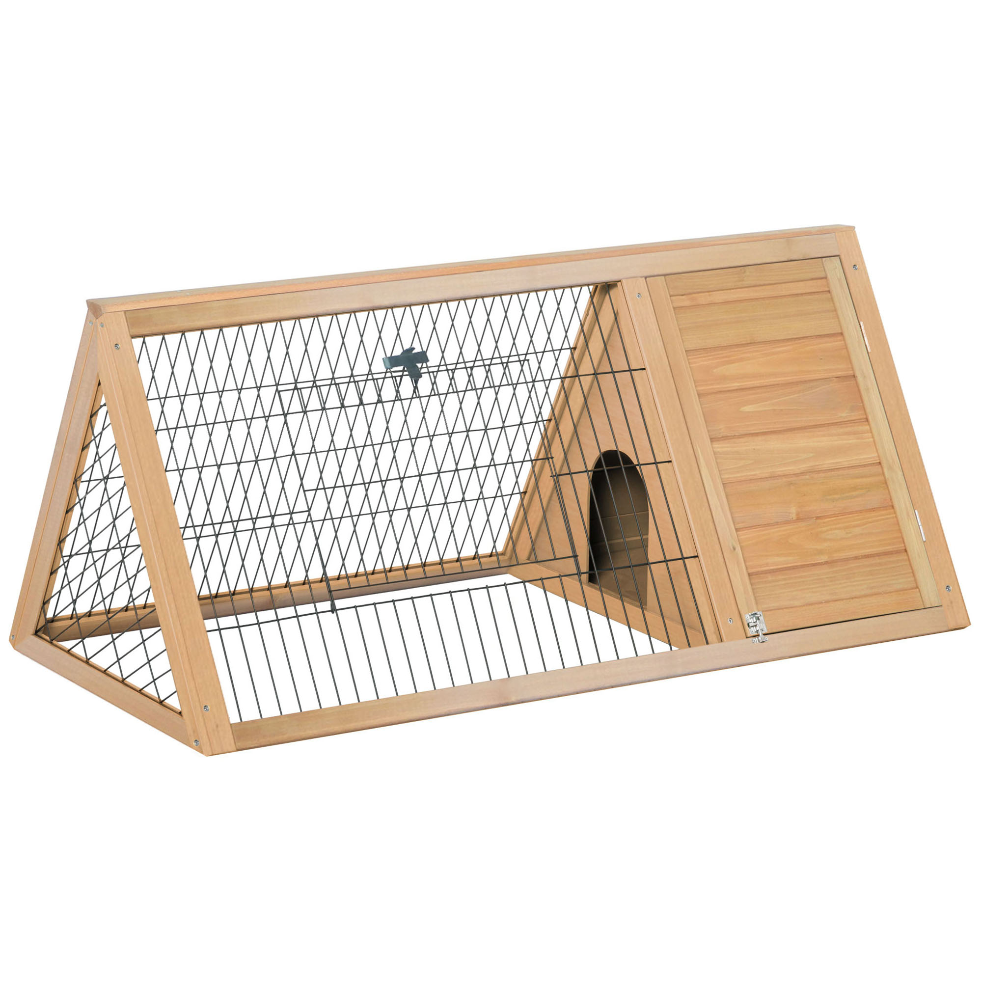 PawHut Kleintierstall Kleintierkäfig 116 x 62,2 x 52,5 cm 3-eckig mit Freigehege Kleintierhaus Auslauf Tannenholz Gelb   Aosom von PawHut