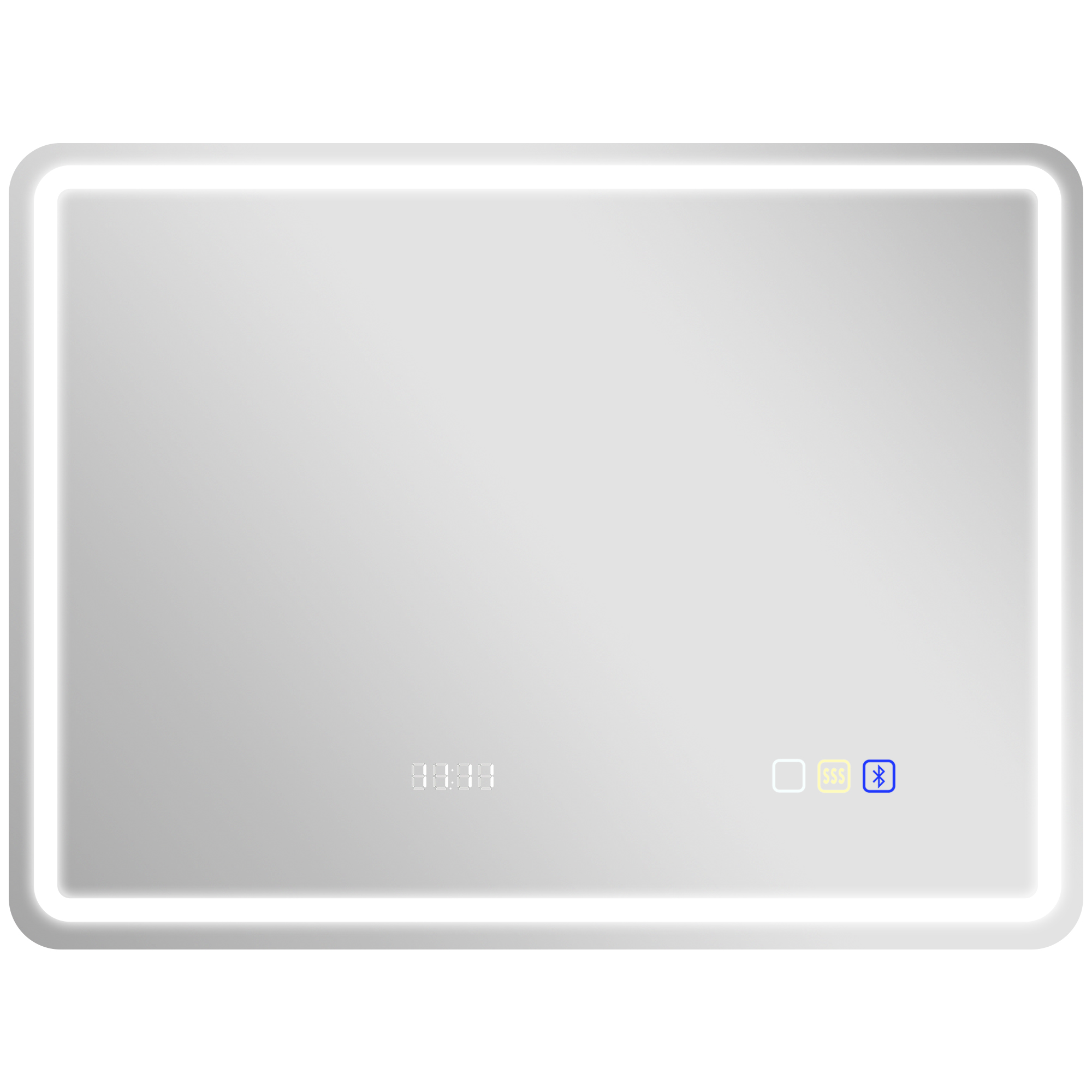 HOMCOM Badspiegel mit Beleuchtung 80x60 cm LED Spiegel Wandspiegel mit Bluetooth-Musikfunktion Uhr Touchschalter Memory-Funktion Lichtspiegel Beschlagfrei mit 3 Lichtfarben Silber Aosom