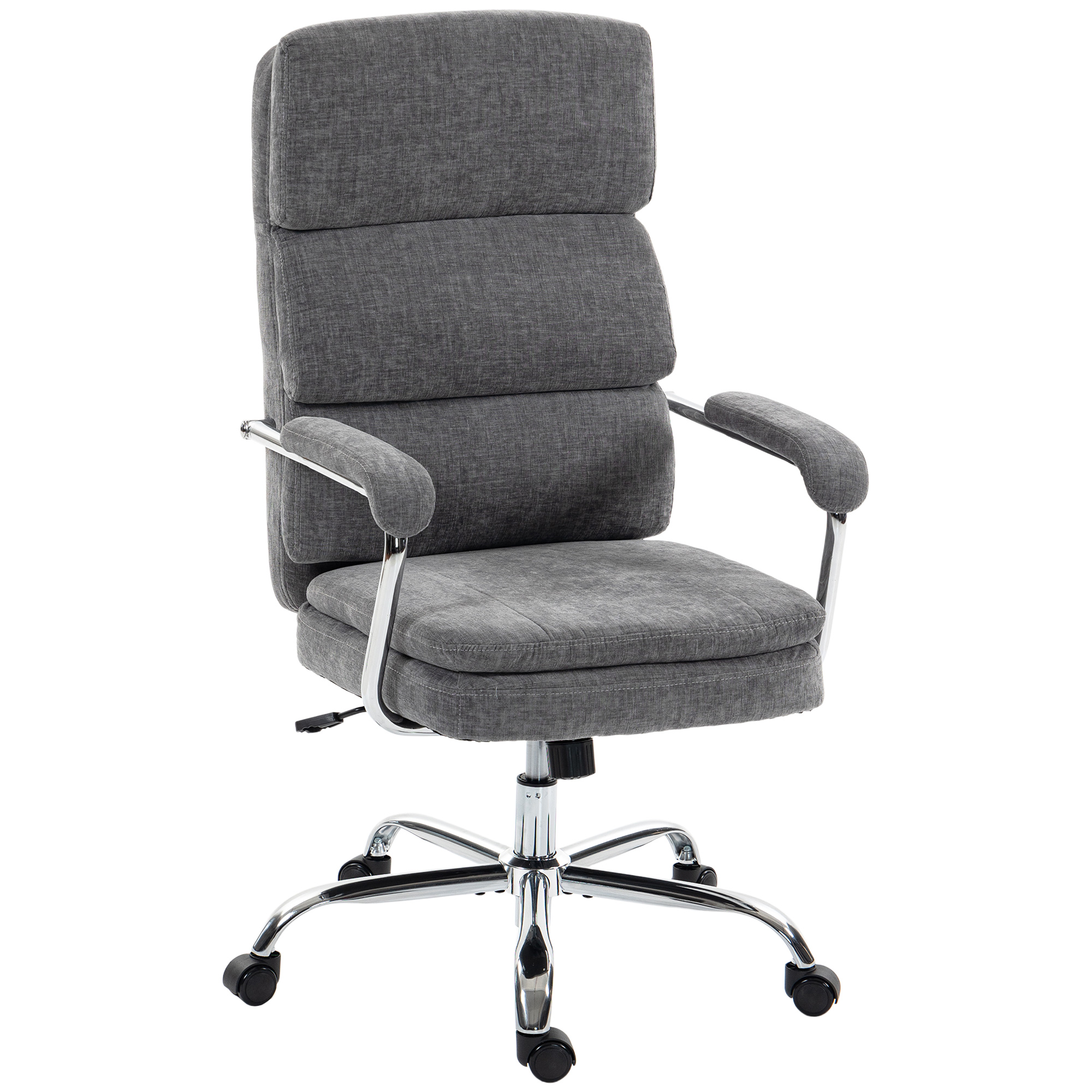 HOMCOM Bürostuhl, Ergonomischer Schreibtischstuhl mit Armlehnen, Chenille-Optik, Höhenverstellbar Drehstuhl mit Wippfunktion für Home Office, Grau Aosom