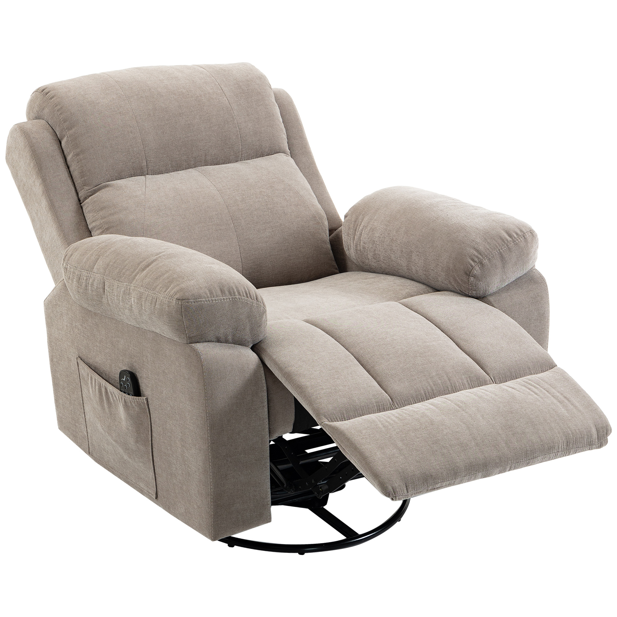 HOMCOM Relaxsessel Fernsehsessel Massagesessel mit Wärme und Massage, 360° Drehbar TV Sessel mit Liegefunktion, Wippfunktion, Chenille-Optik, Fernbedienung, Seitentasche Beige   Aosom
