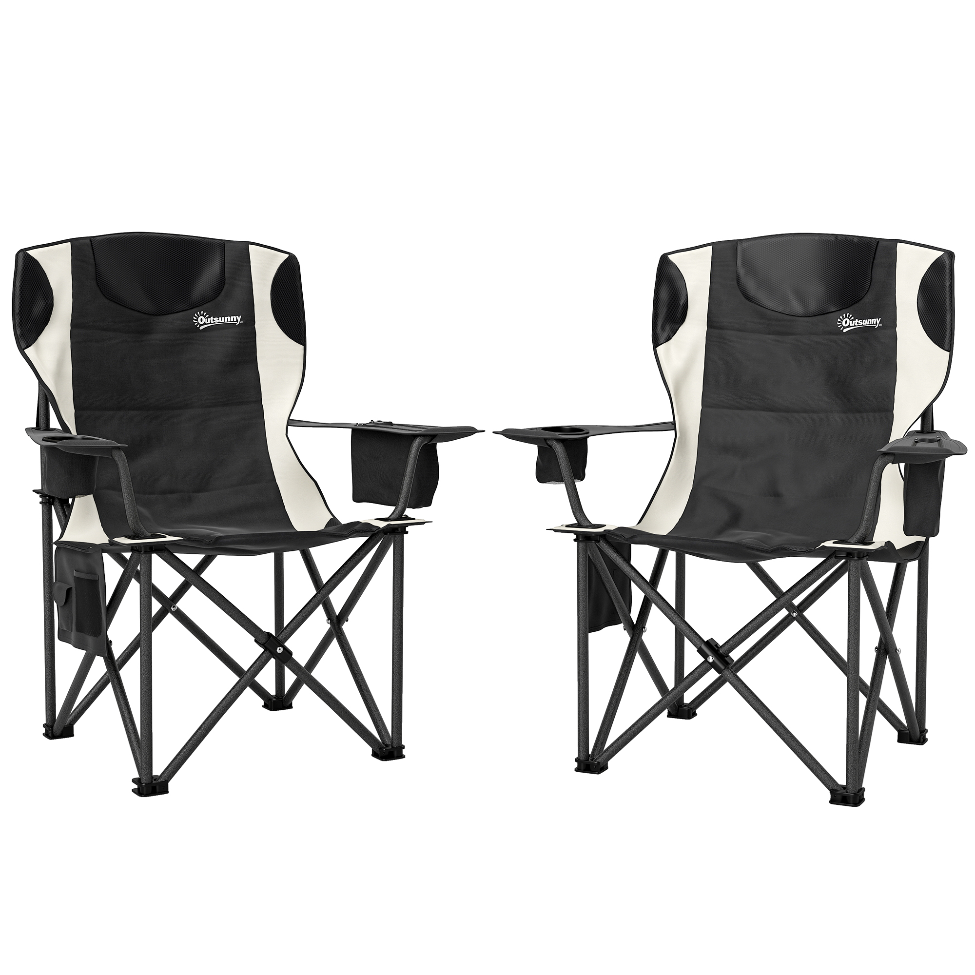Outsunny 2er Set Faltstuhl faltbar Campingstuhl mit Armlehnen Getränkehalter Kopfstütze Kühltasche Outdoor Klappstuhl bis 120kg belast gepolstert Angelstuhl Gartenstuhl für Garten Camping   Aosom