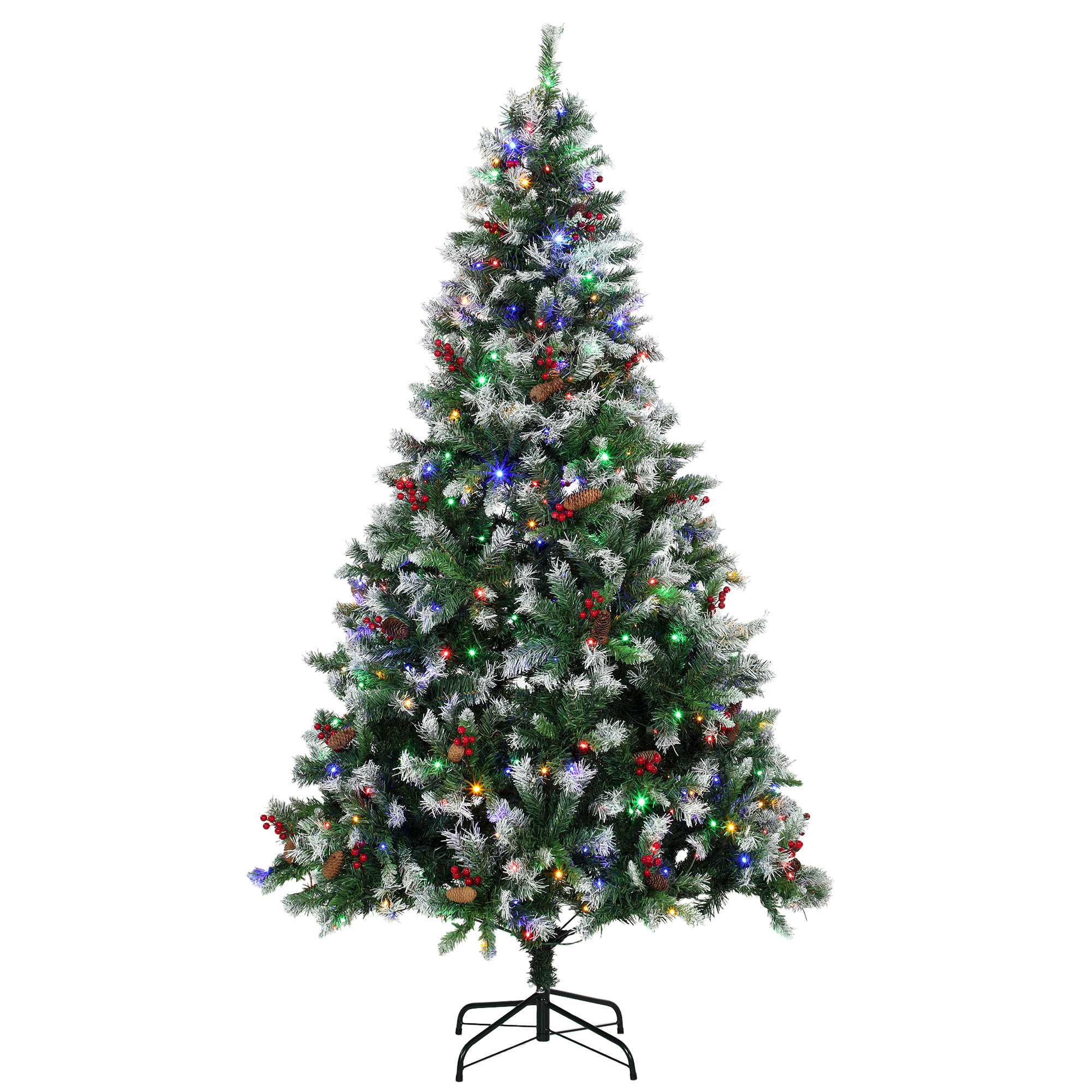 HOMCOM Brad de Crăciun Înăzăpezit 180 cm cu 250 LED-uri 11 Moduri Telecomandă 840 Vârfuri 34 Conuri și 34 Bobițe Verde | Aosom Romania