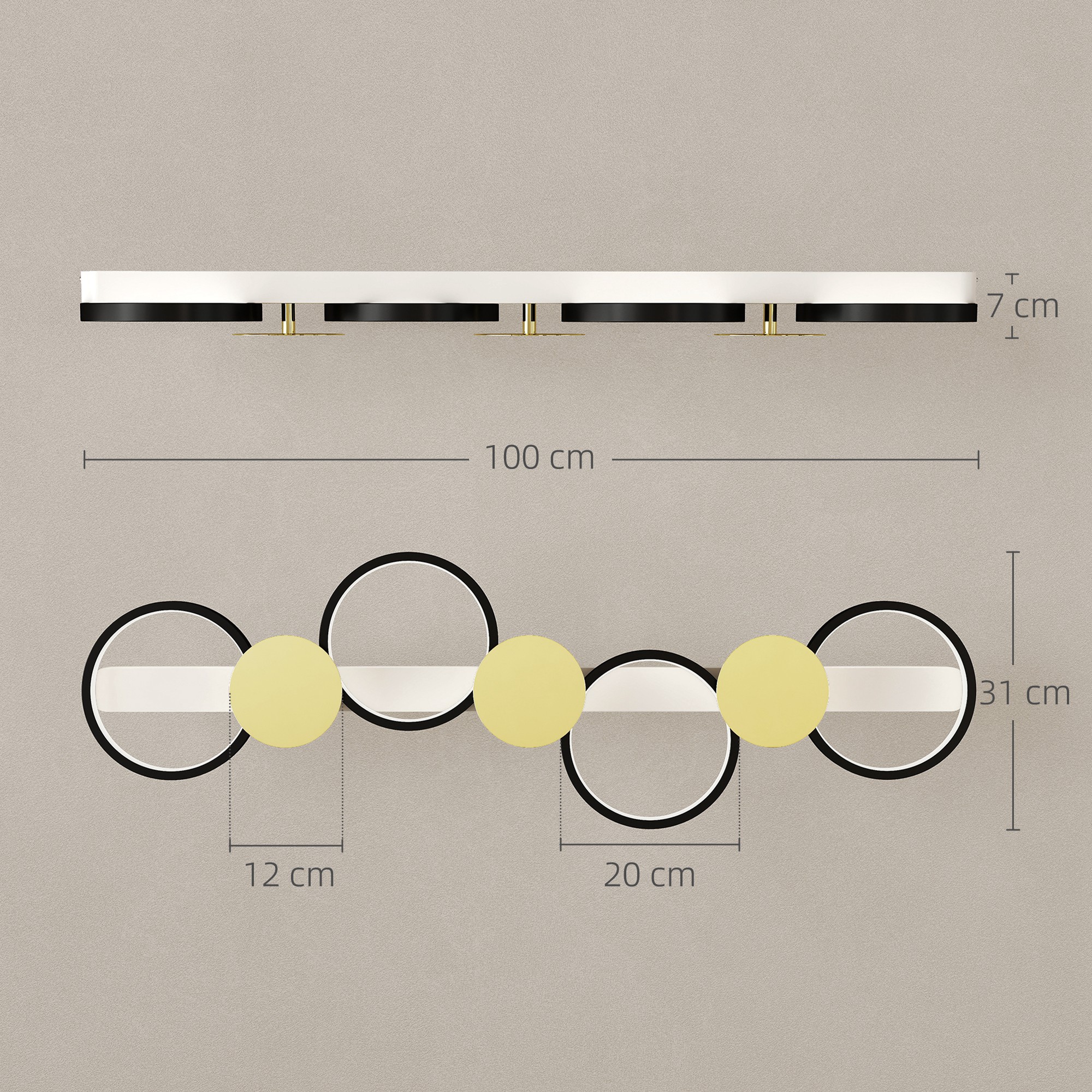 LED laevalgusti 38W 1500LM 3000K-6500K, elutoa laelamp 4 pirniga, puldiga, must+kuldne