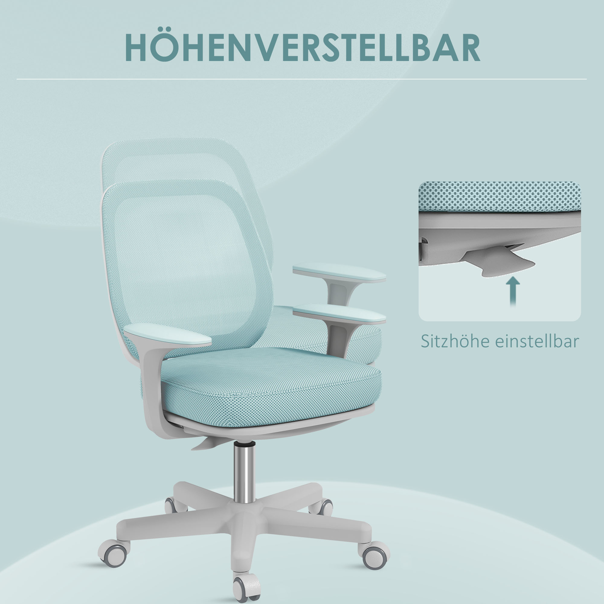 Kontoritool, ergonoomiline lauatool pöörleva funktsiooniga, kõrgusega reguleeritav 55 x 48 x 82,5-94,5 cm Roheline