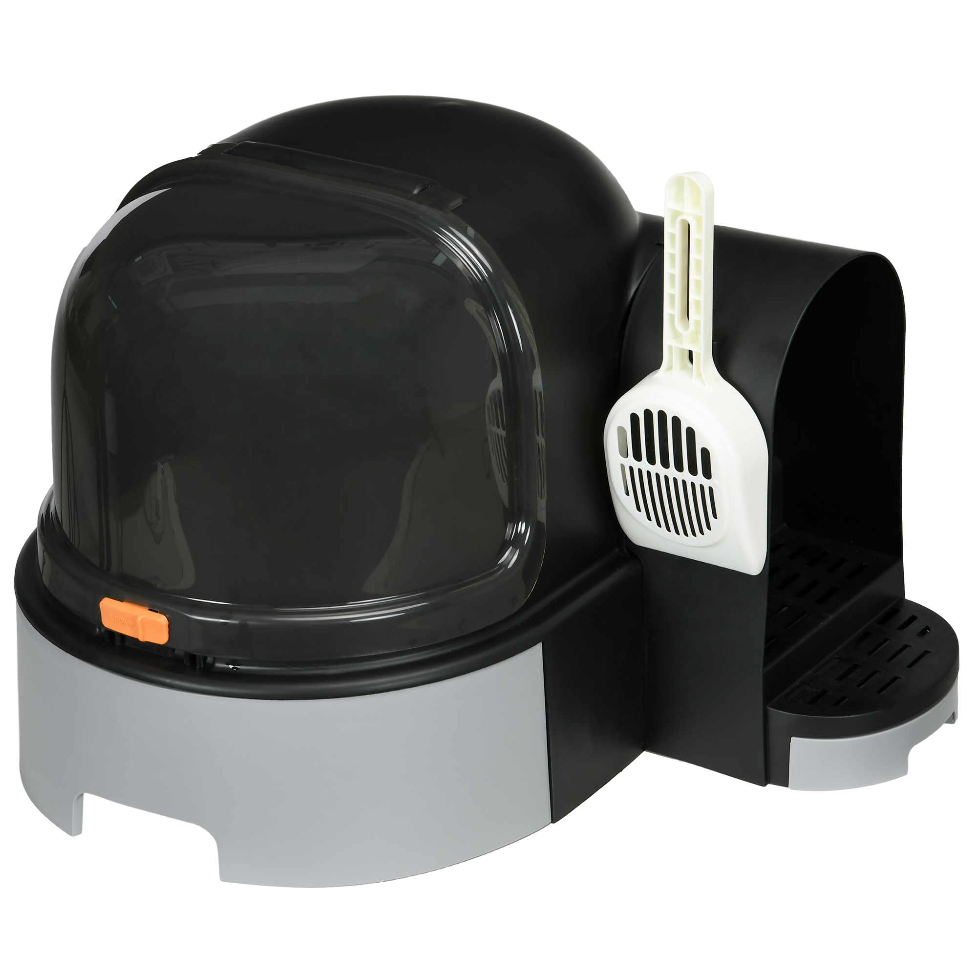 PawHut Katzenhaus Katzentoilette mit 2 herausziehbaren Bodenwannen und Haube, Schaufel für Katzen bis 4kg, grau 52x60x42cm   Aosom.de
